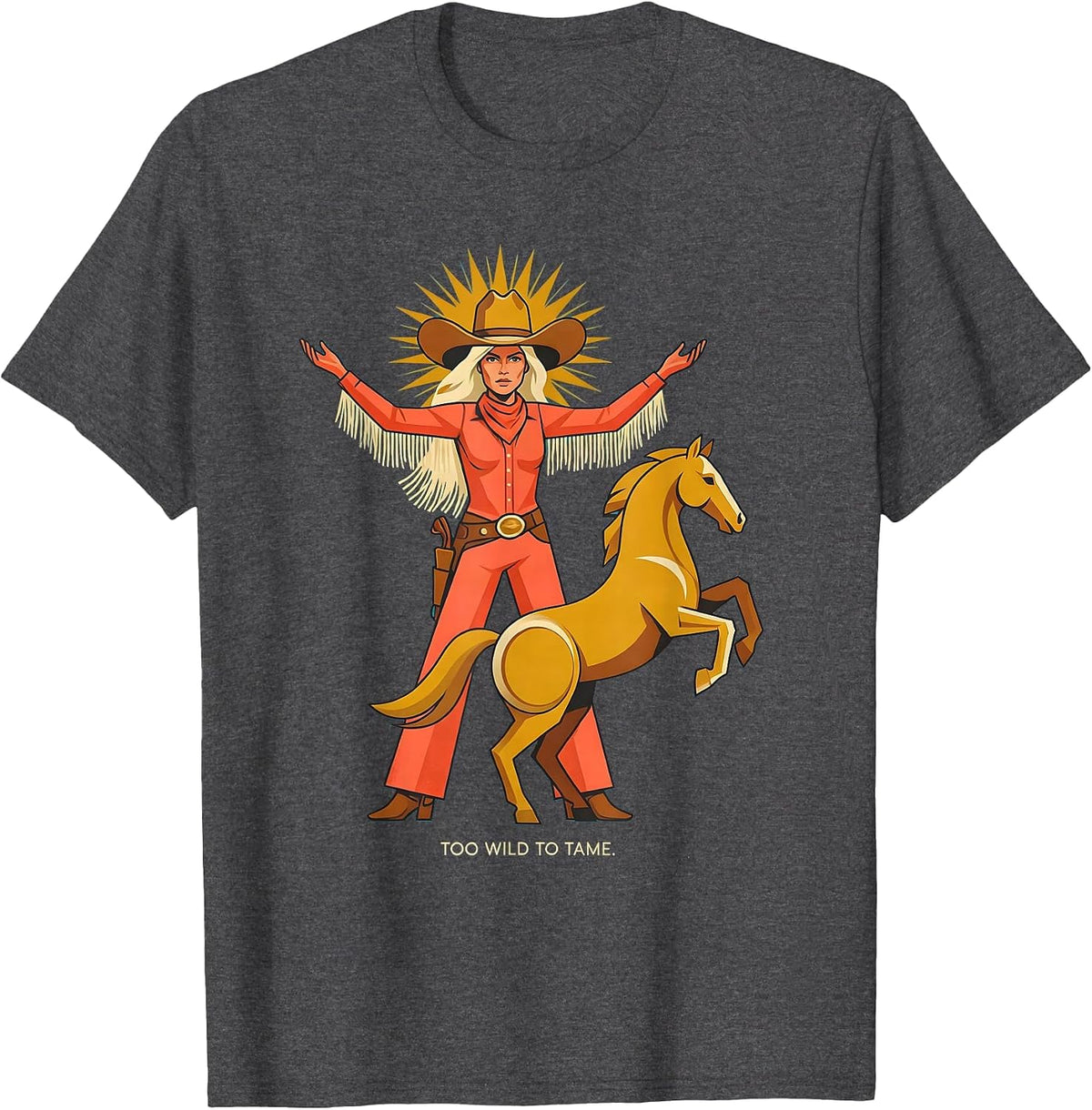 Too Wild To Tame Western Cowgirl Design T-Shirt - Dark Heather Grey