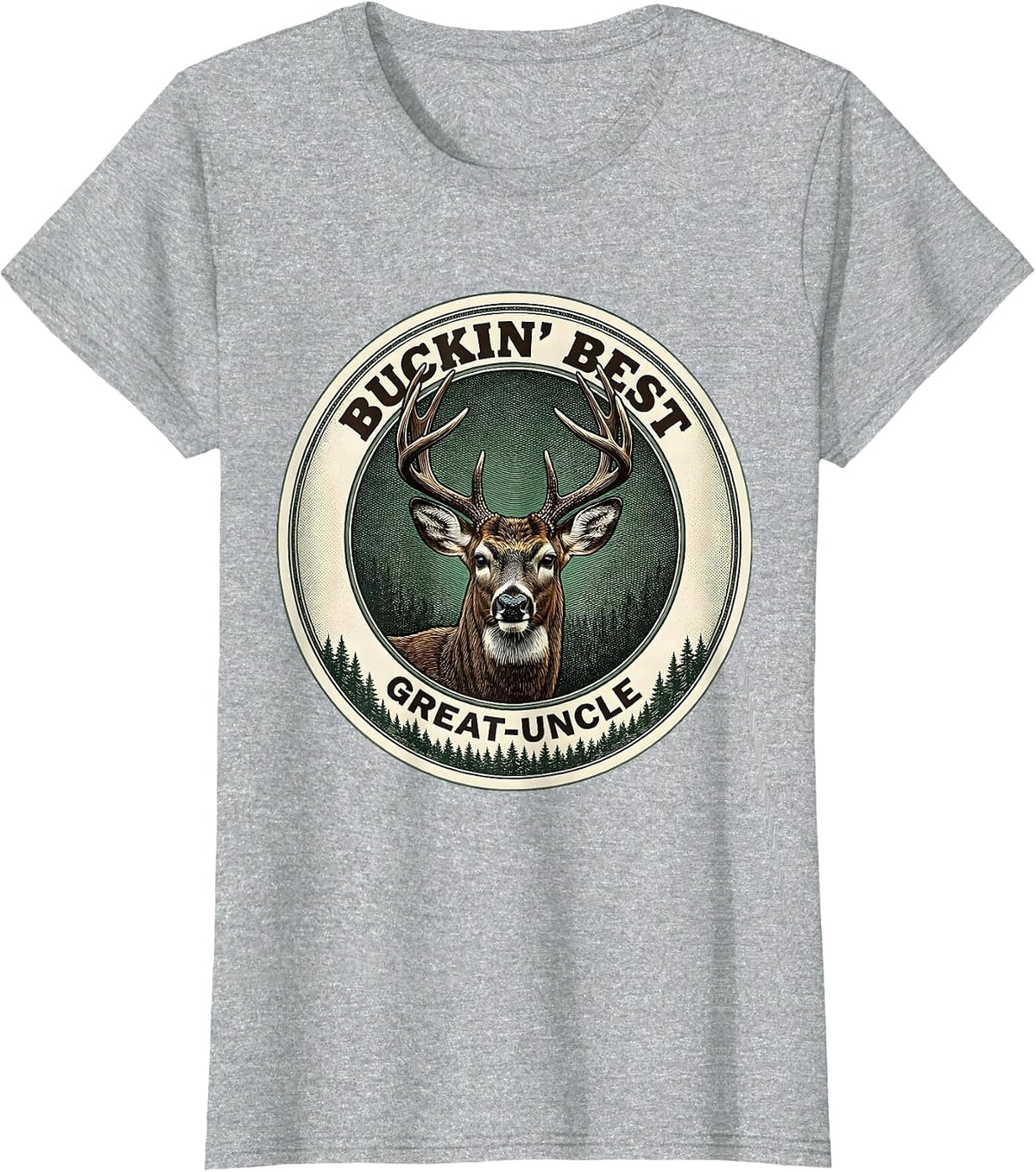Buckin' Best Great-Uncle Funny Deer Hunting Dad Humor T-Shirt - Heather Grey