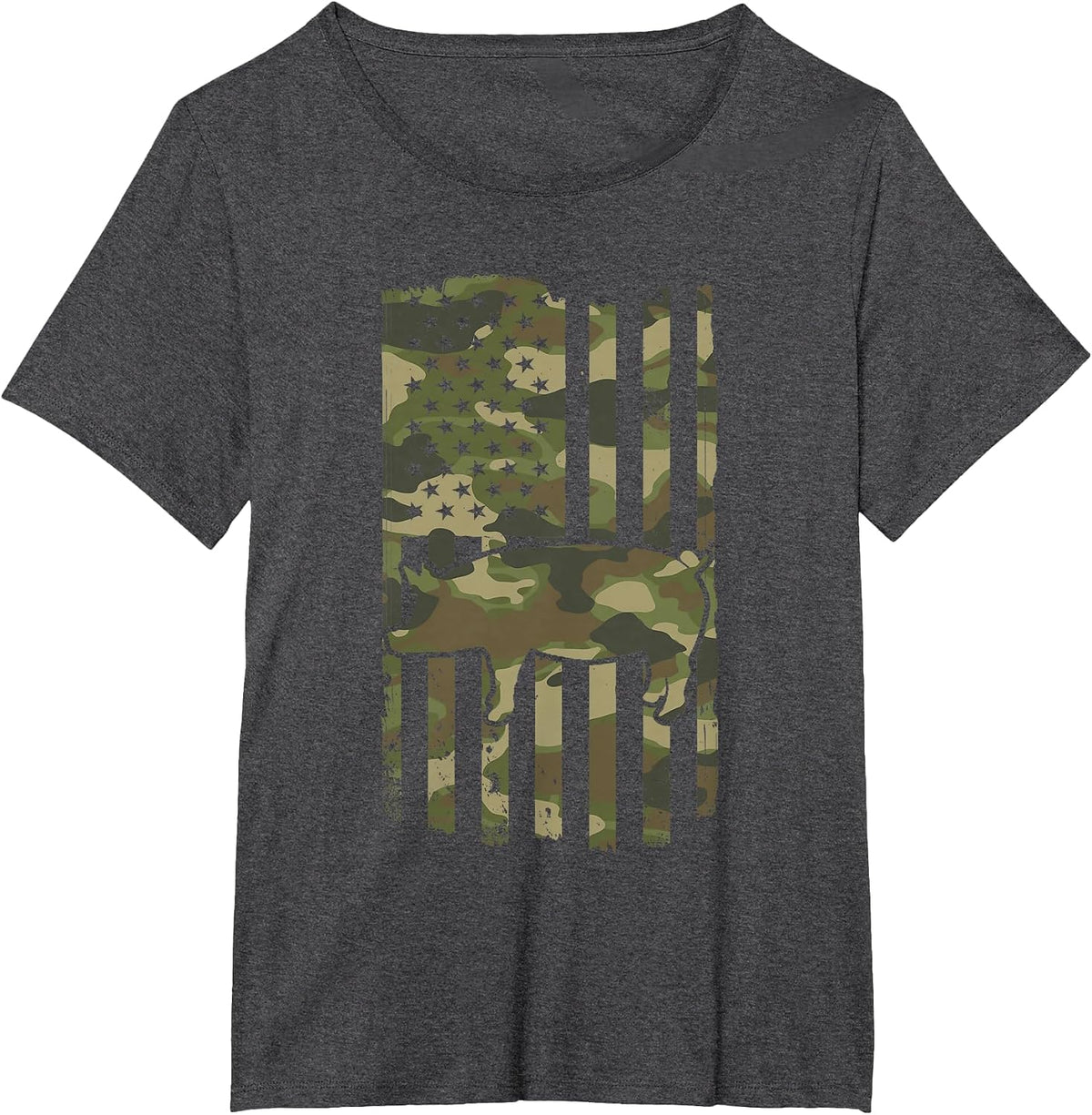 Funny Retro Pig Lover - Pig USA Flag 4th July T-Shirt - Dark Heather Grey