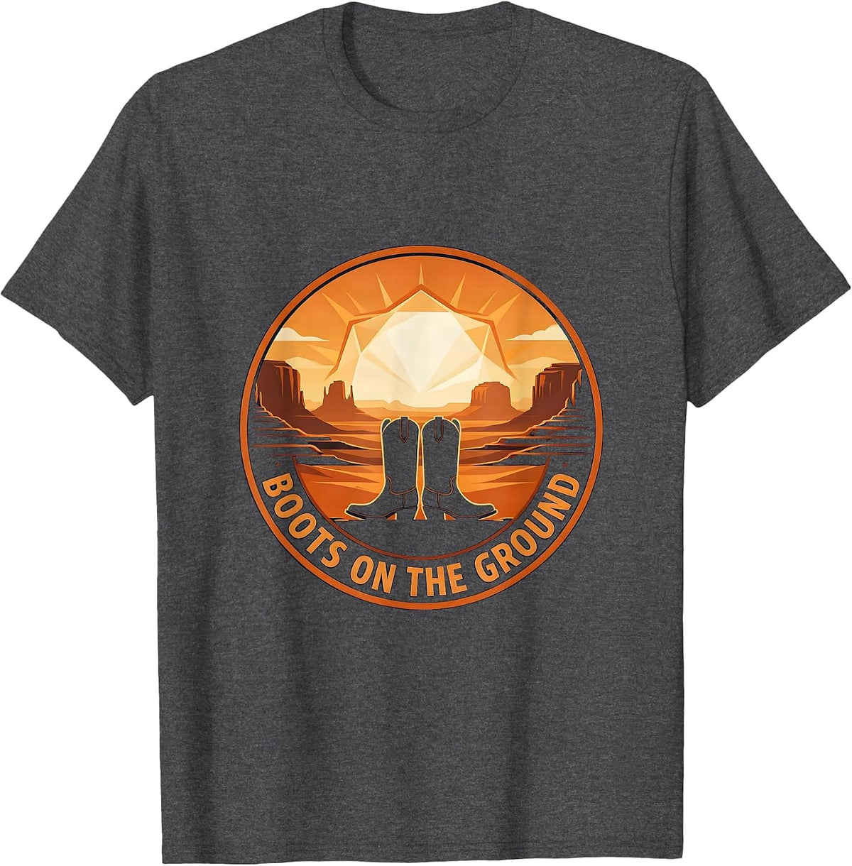 Men's Boots On The Ground Western Design T-Shirt - Dark Heather Grey