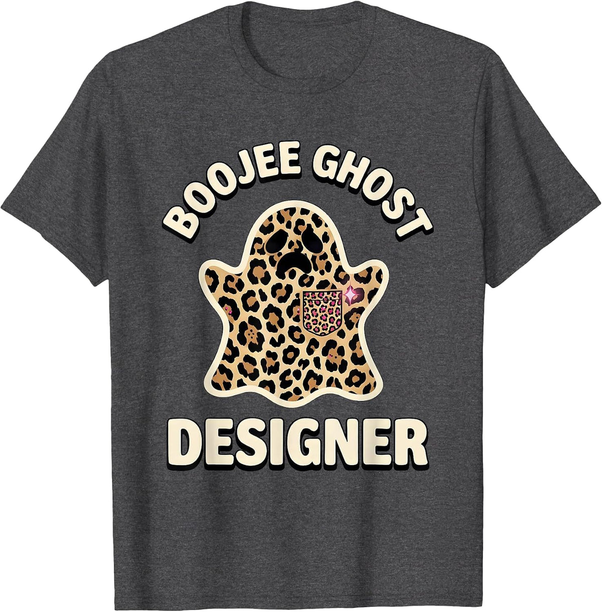 Men's Boojee Ghost Designer Leopard Glam Halloween Party T-Shirt - Dark Heather Grey