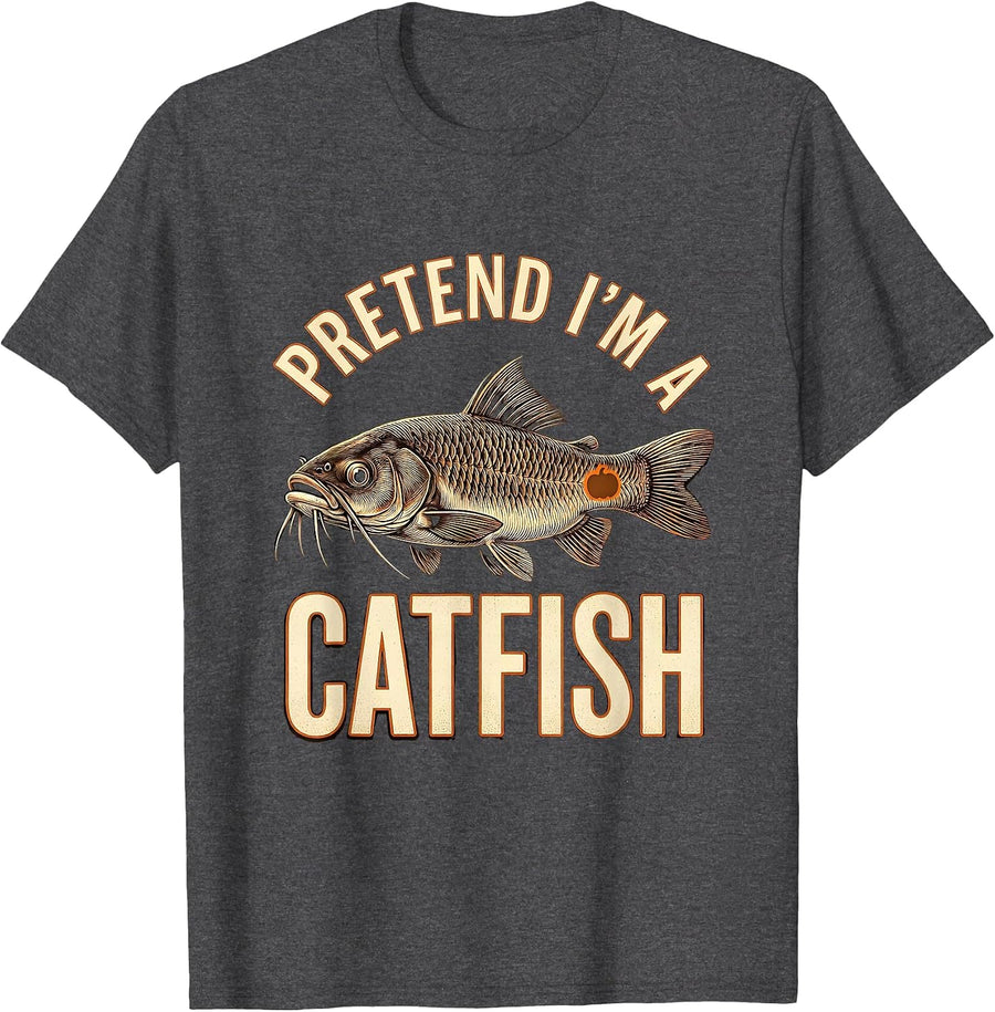 Men's Pretend I'm A Catfish Funny Fish Halloween Costume T-Shirt - Dark Heather Grey