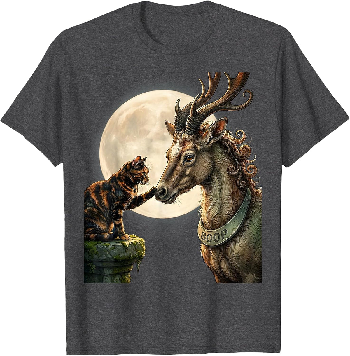 BOOP Tortoiseshell Cat Dragon Fantasy Moon Art T-Shirt - Dark Heather Grey