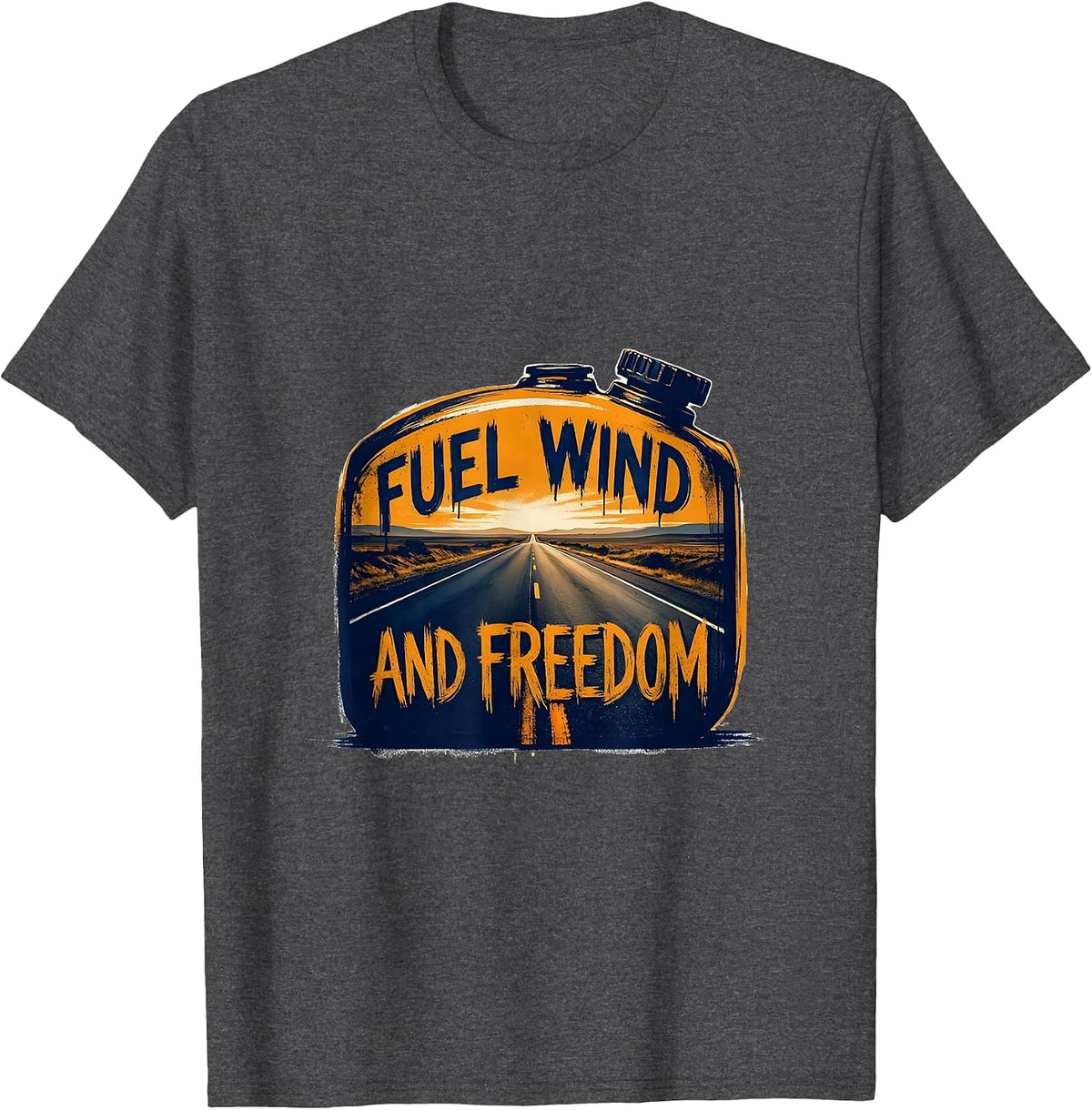 Fuel Wind and Freedom Motorcycle Graphic Design T-Shirt - Dark Heather Grey