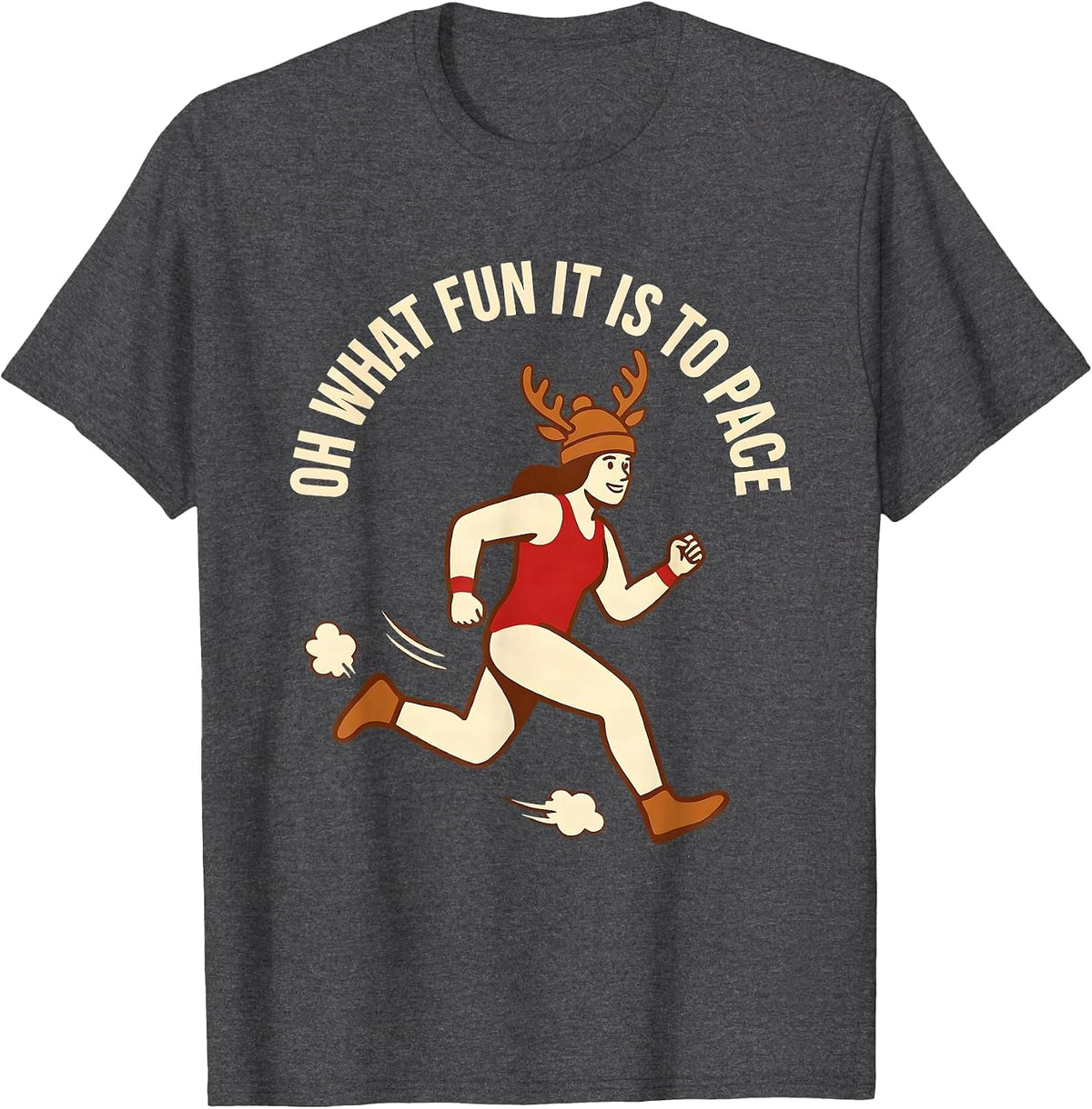 Oh What Fun It Is To Pace Funny Christmas Running Runner T-Shirt - Dark Heather Grey