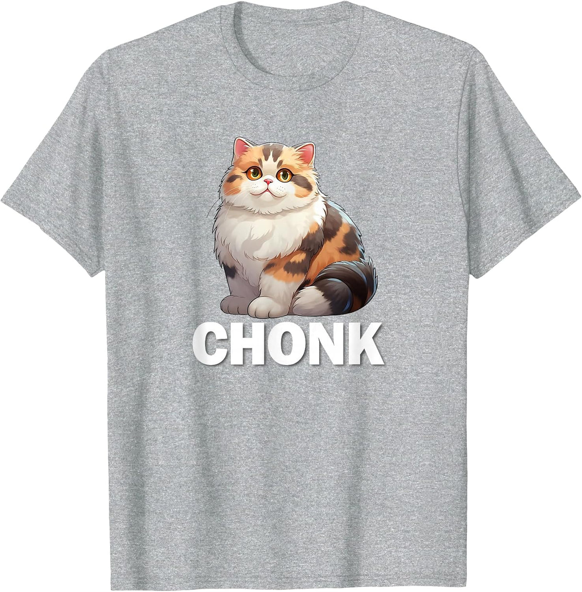 Cute Fat Chonk Chonky Calico Cat Lover T-Shirt - Heather Grey