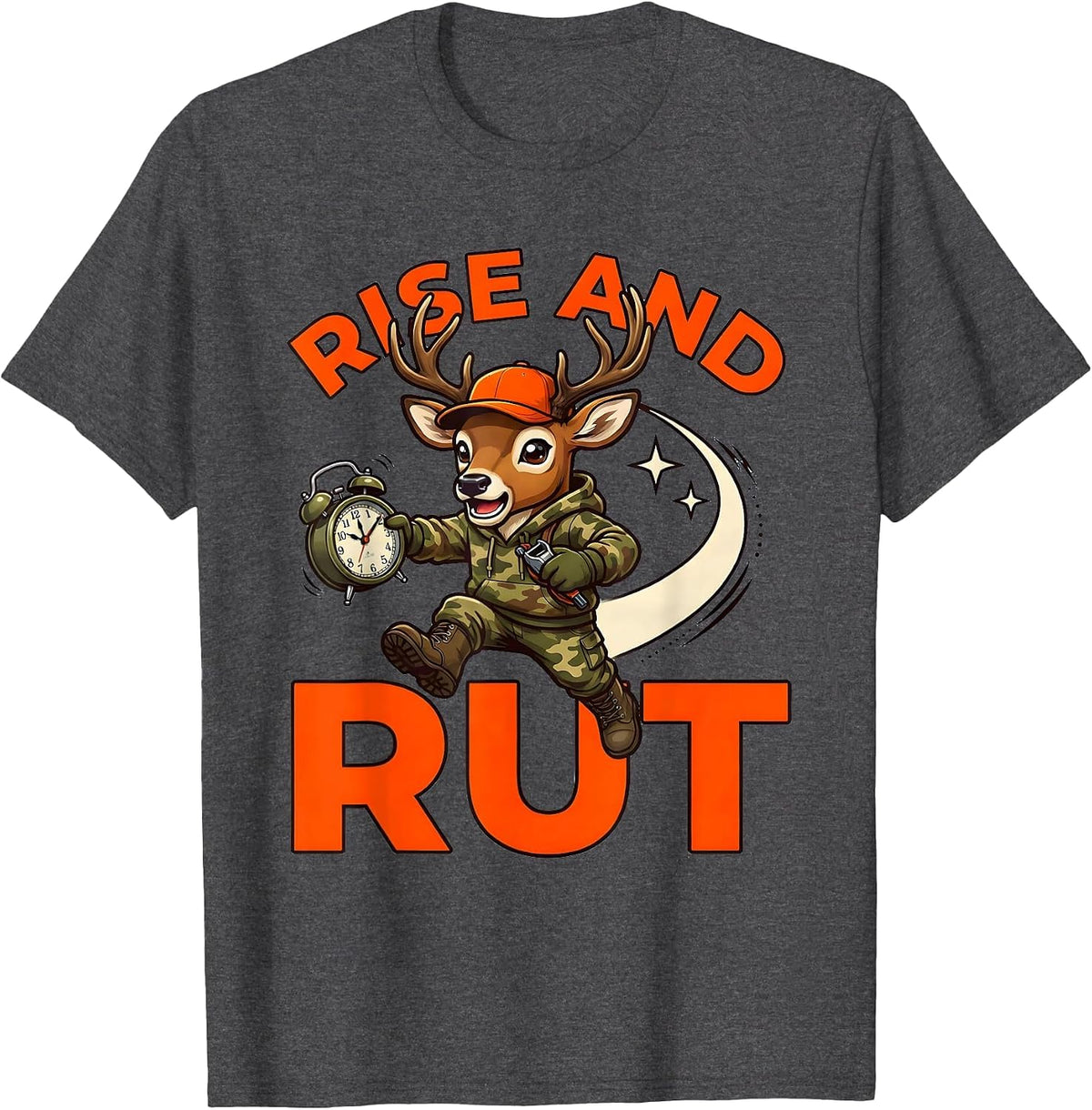 RISE AND RUT Funny Deer Hunter Hunting Season T-Shirt - Dark Heather Grey