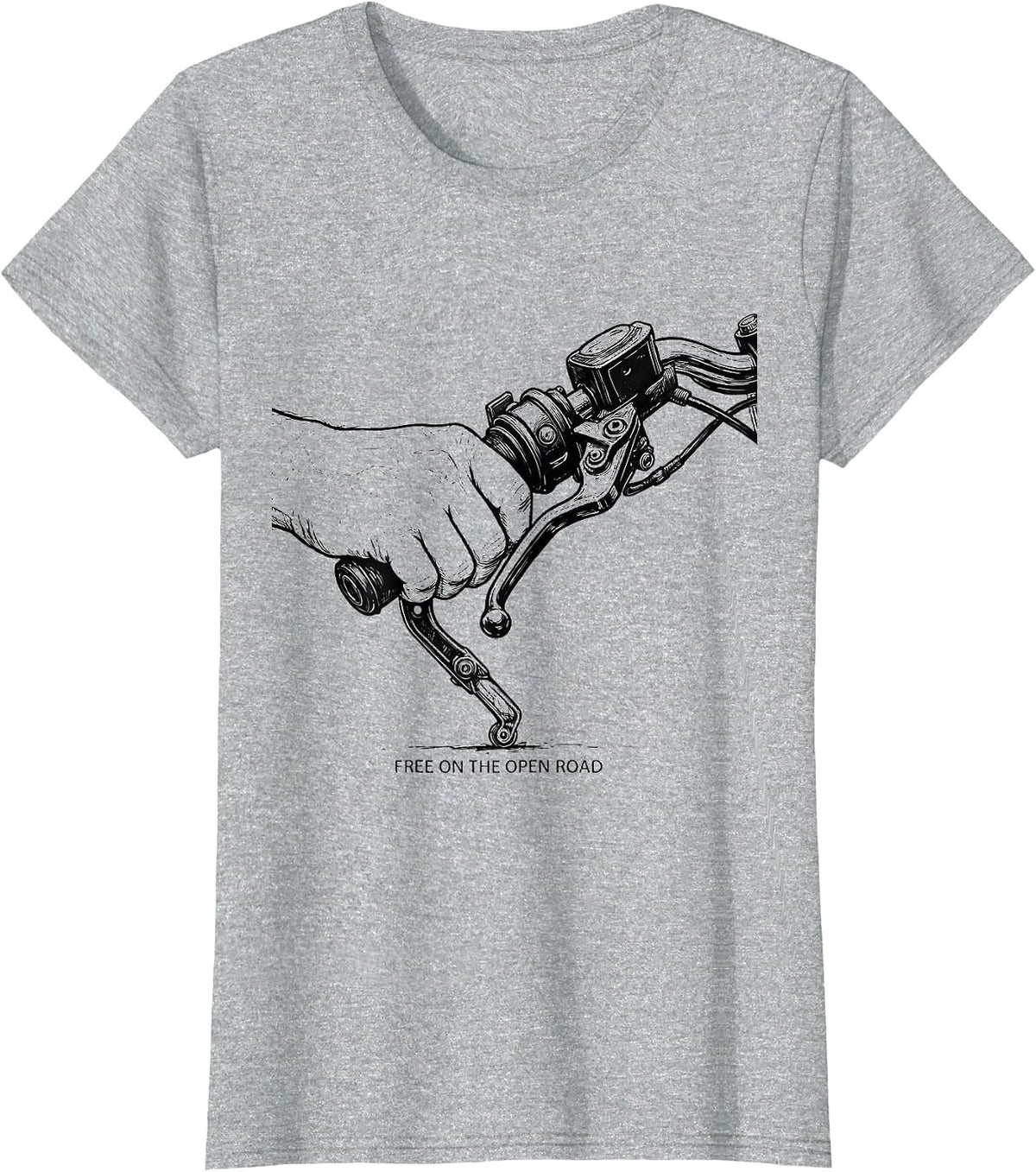 Free On The Open Road Line Art Motorcycle Rider Gift T-Shirt - Heather Grey