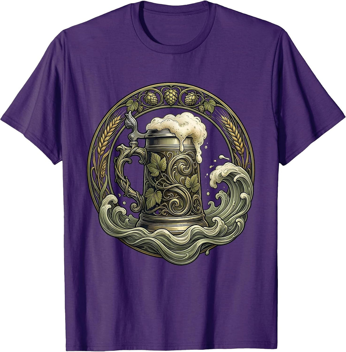 Oktoberfest Overflowing Beer Stein Illustration T-Shirt - Purple