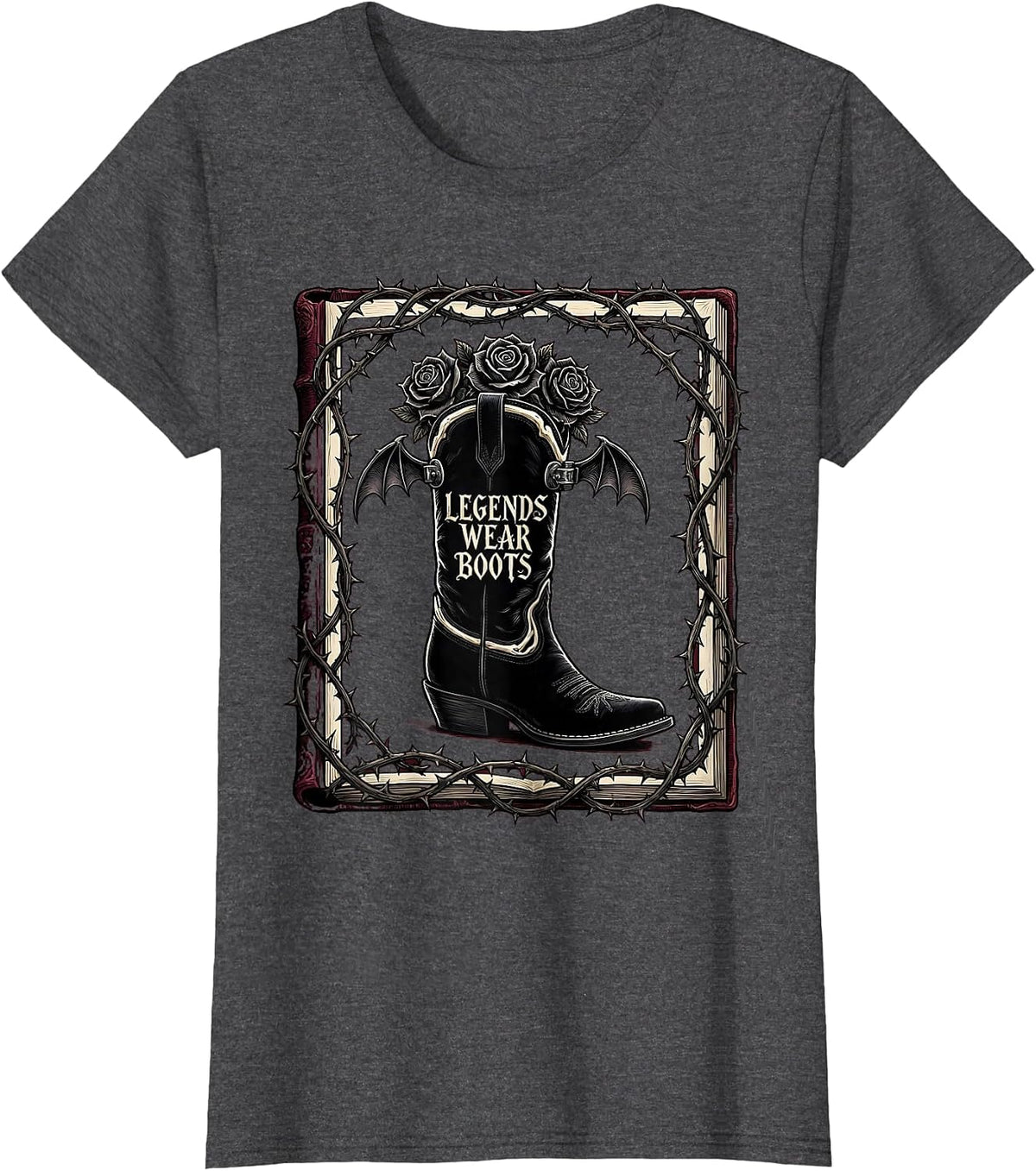 Women's Legends Wear Boots Cowboy Graphic Design T-Shirt - Dark Heather Grey
