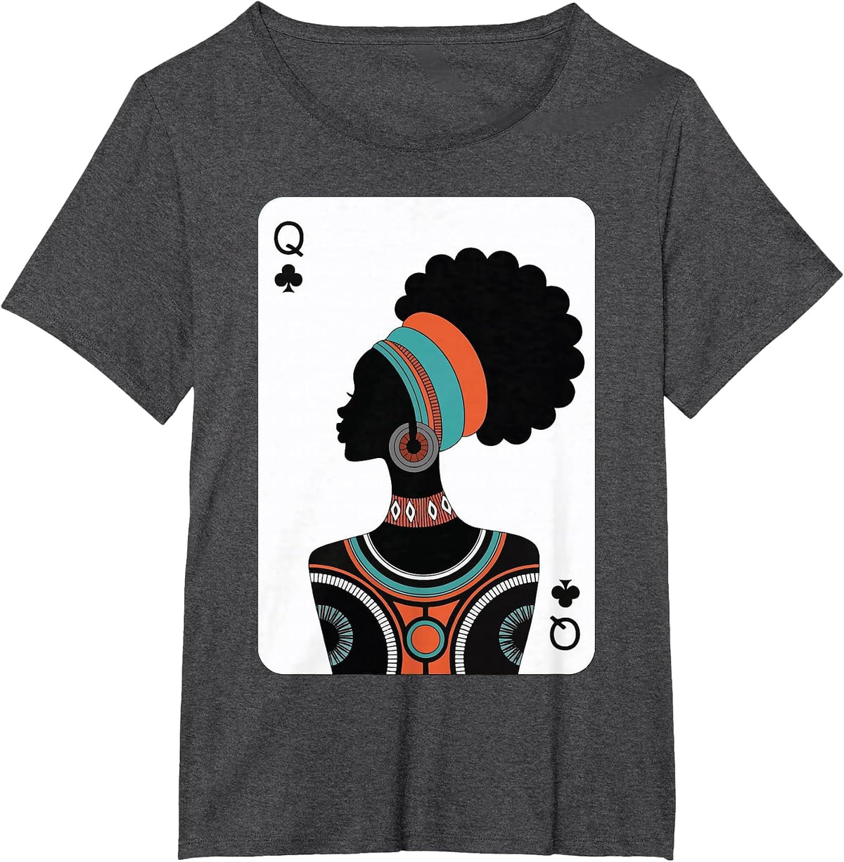 Black Woman Queen Card T-Shirt - Dark Heather Grey