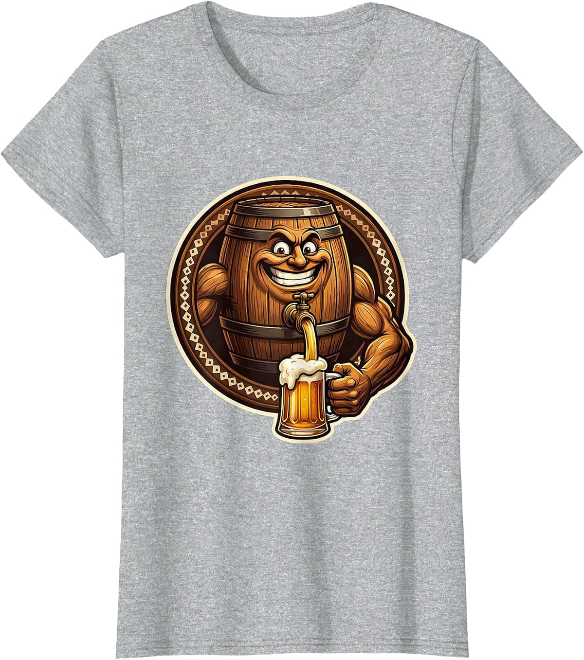 Women's Oktoberfest Beer Barrel Tap Pouring Golden Beer T-Shirt - Heather Grey