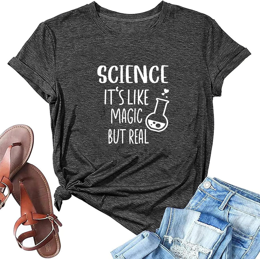Science Teacher Shirt Women Funny Teaching Life Graphic Tee Tops Cute Biology Chemistry Lover T-Shirt - Grey Aa
