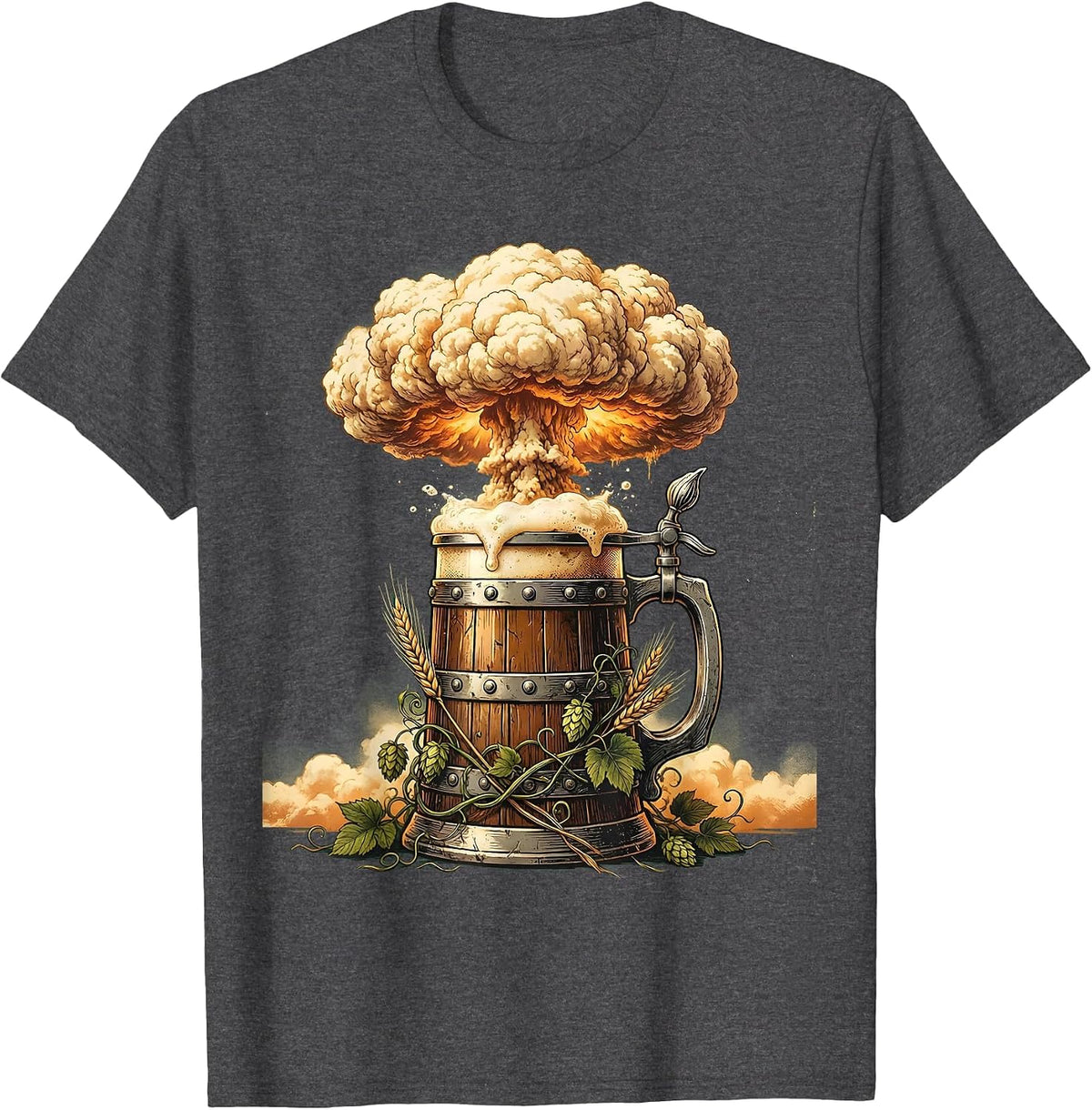 Men's Oktoberfest Beer Foam Mushroom Cloud Graphic T-Shirt - Dark Heather Grey