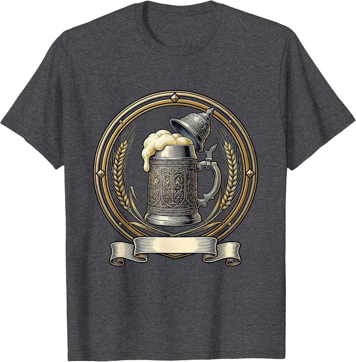 Men's Vintage German Beer Stein Overflowing Foam Art T-Shirt - Dark Heather Grey