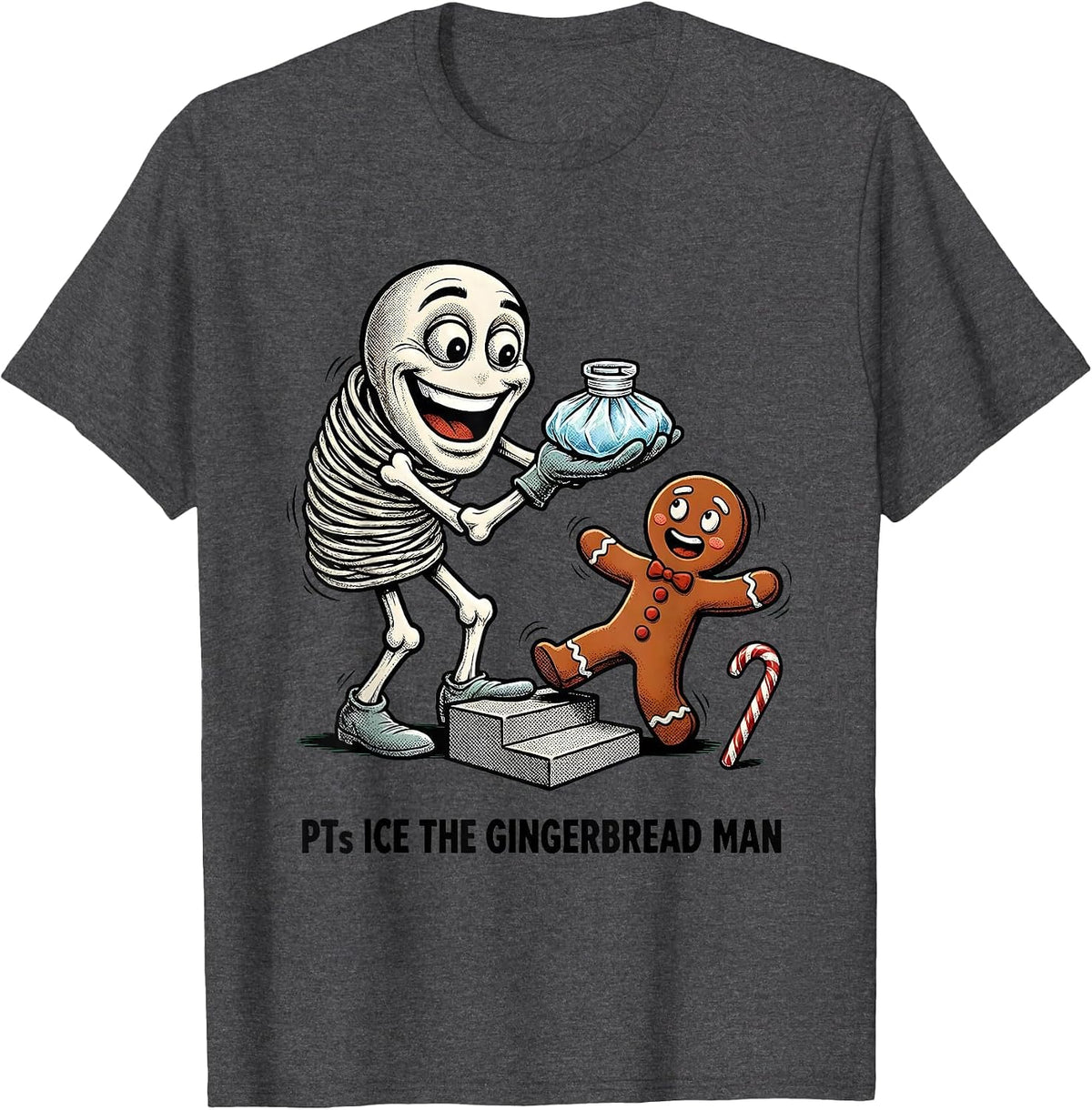 PTs Ice The Gingerbread Man Retro Cartoon Physical Therapist T-Shirt - Dark Heather Grey