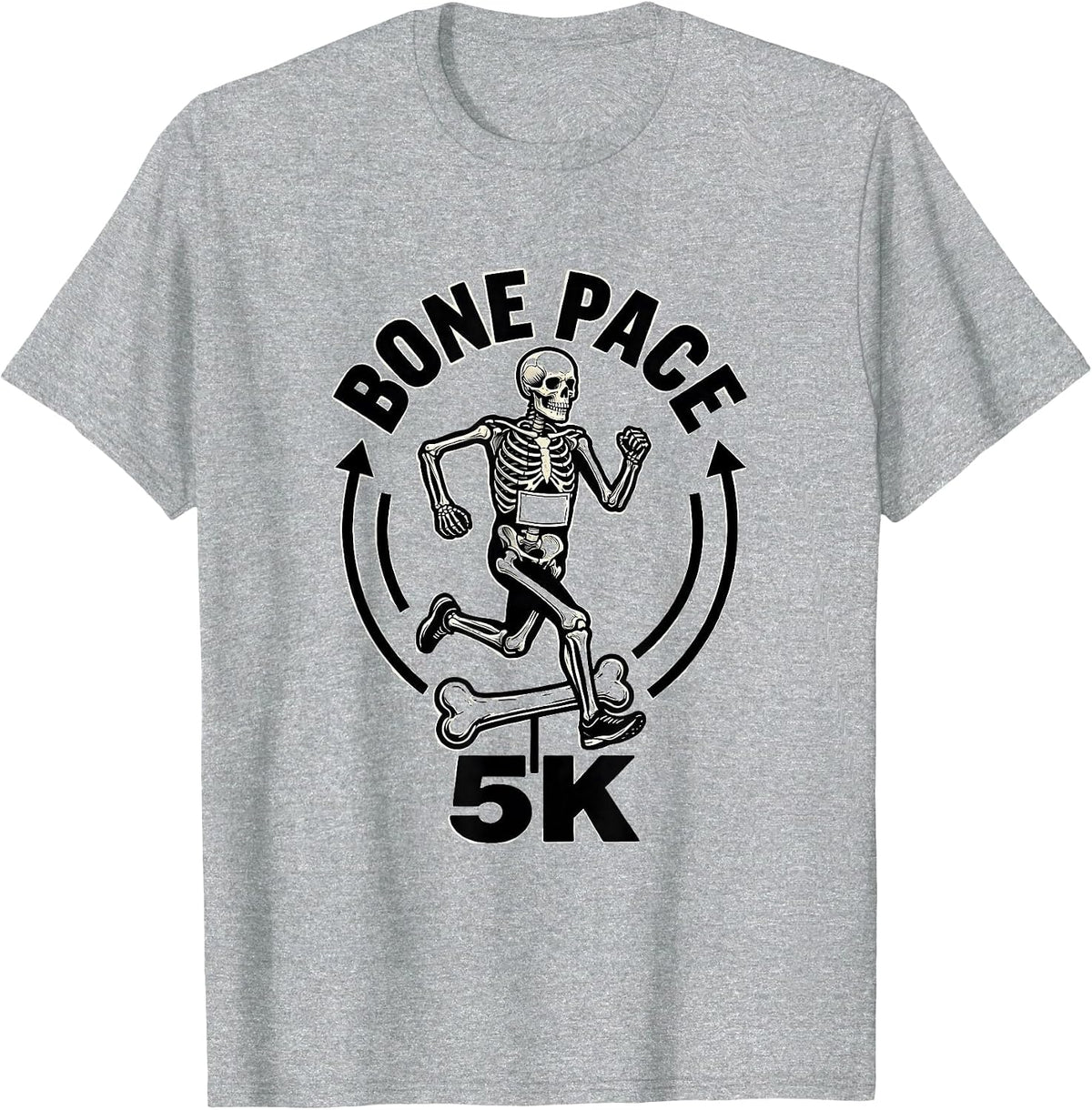 Men's Bone Pace 5K Funny Skeleton Runner Halloween Fun Run T-Shirt - Heather Grey
