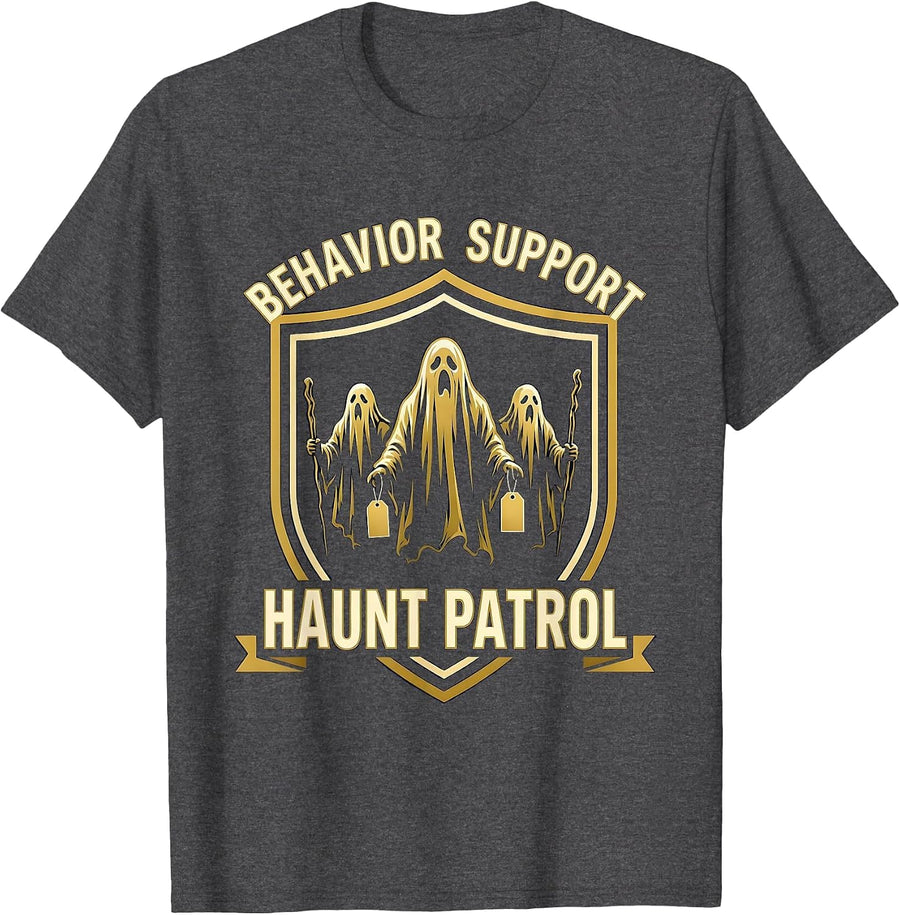 Men's Behavior Support Haunt Patrol Funny Para Normal Activities T-Shirt - Dark Heather Grey