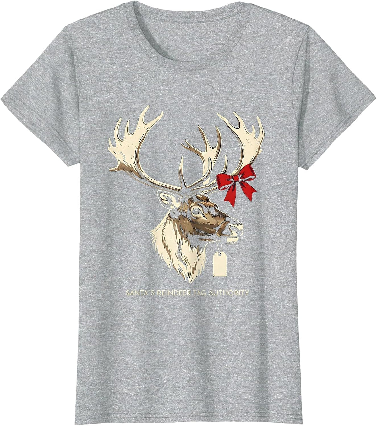 Santa's Reindeer Tag Authority Funny Deer Hunter Christmas T-Shirt - Heather Grey