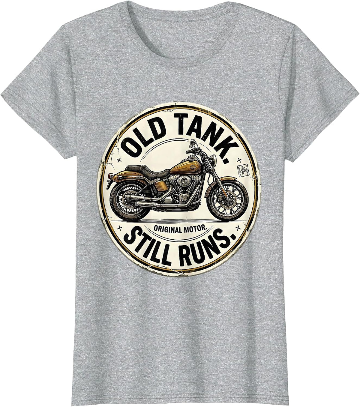 Women's Old Tank Original Motor Still Runs Funny Biker Motorcycle T-Shirt - Heather Grey