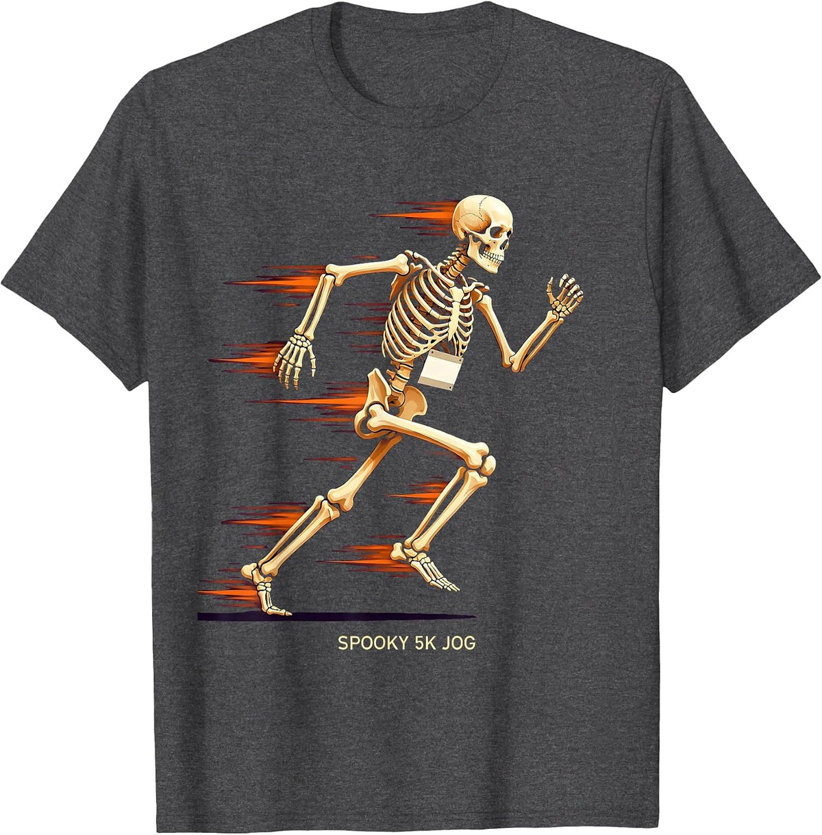 Spooky 5K Jog Funny Skeleton Runner Halloween Race Matching T-Shirt - Dark Heather Grey