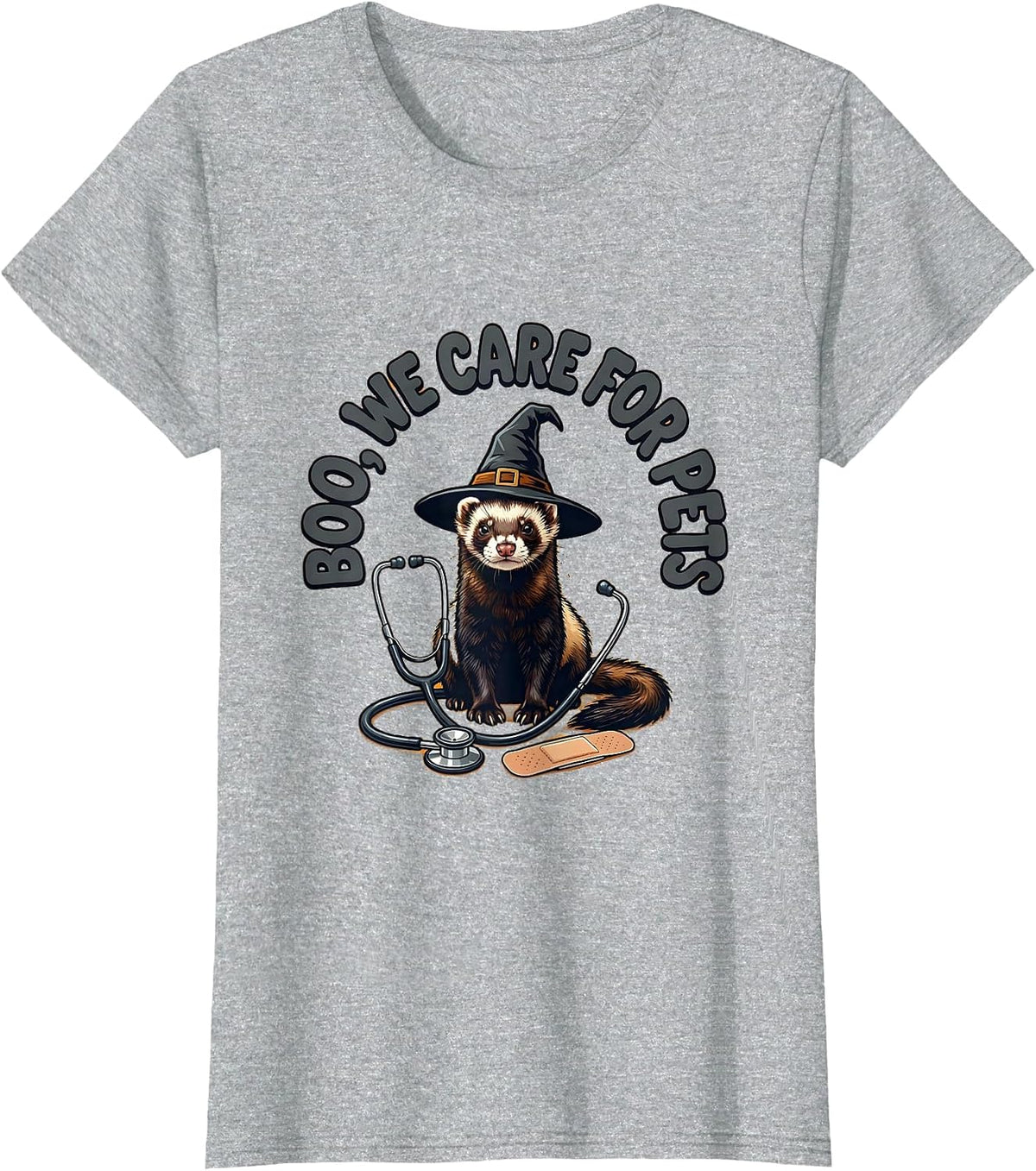 Women's Boo We Care For Pets Funny Vet Tech Veterinary Halloween T-Shirt - Heather Grey