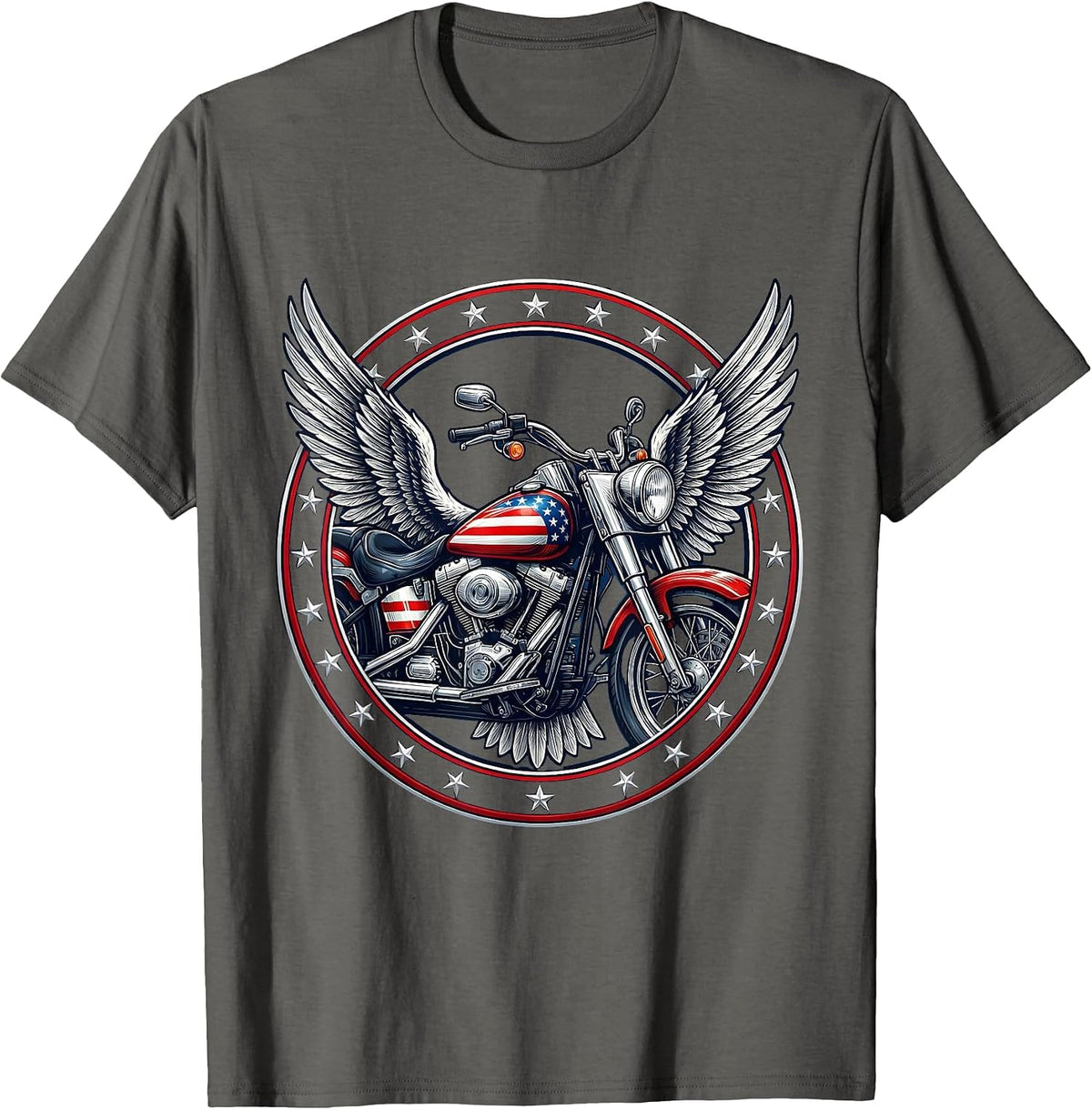 Vintage Stars and Stripes Motorcycle Graphic T-Shirt - Asphalt Grey