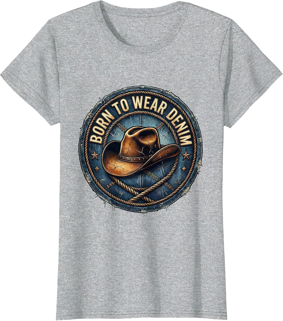 Born to Wear Denim Cowgirl Graphic Design T-Shirt - Heather Grey