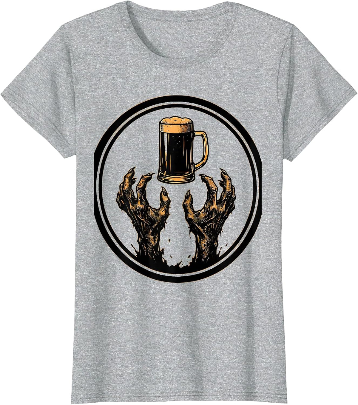Zombie Hands Reaching for a Cold Beer Graphic T-Shirt - Heather Grey