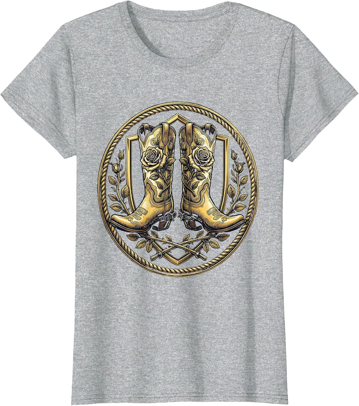 Women's Cowboy Boots Spurs and Roses Western Graphic T-Shirt - Heather Grey