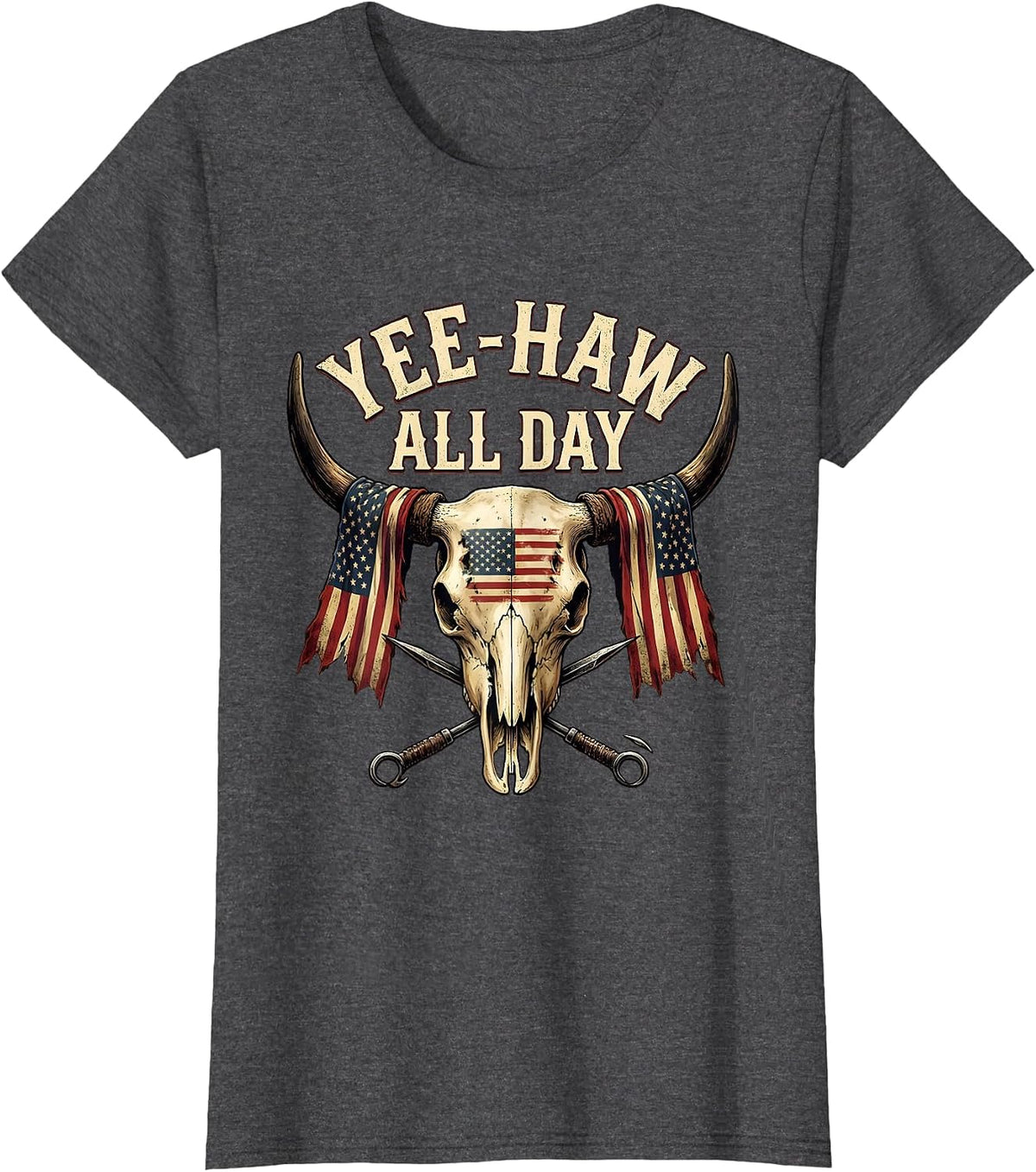 Women's Yee-Haw All Day Cowboy Western Design T-Shirt - Dark Heather Grey