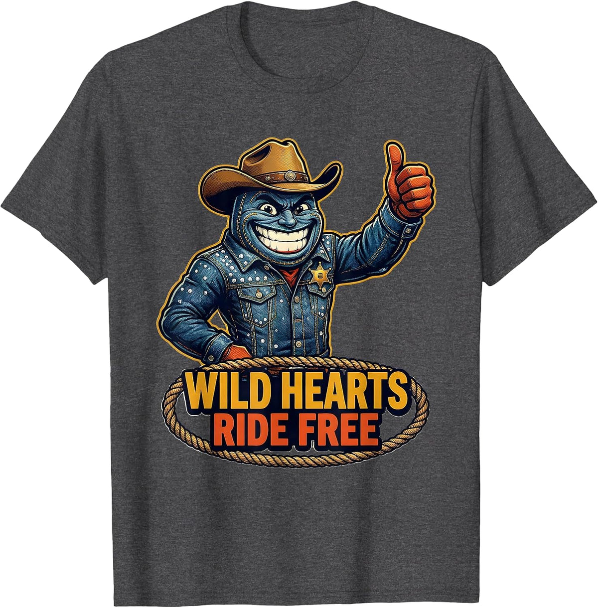 Men's Wild Hearts Ride Free Denim Cowgirl Design T-Shirt - Dark Heather Grey