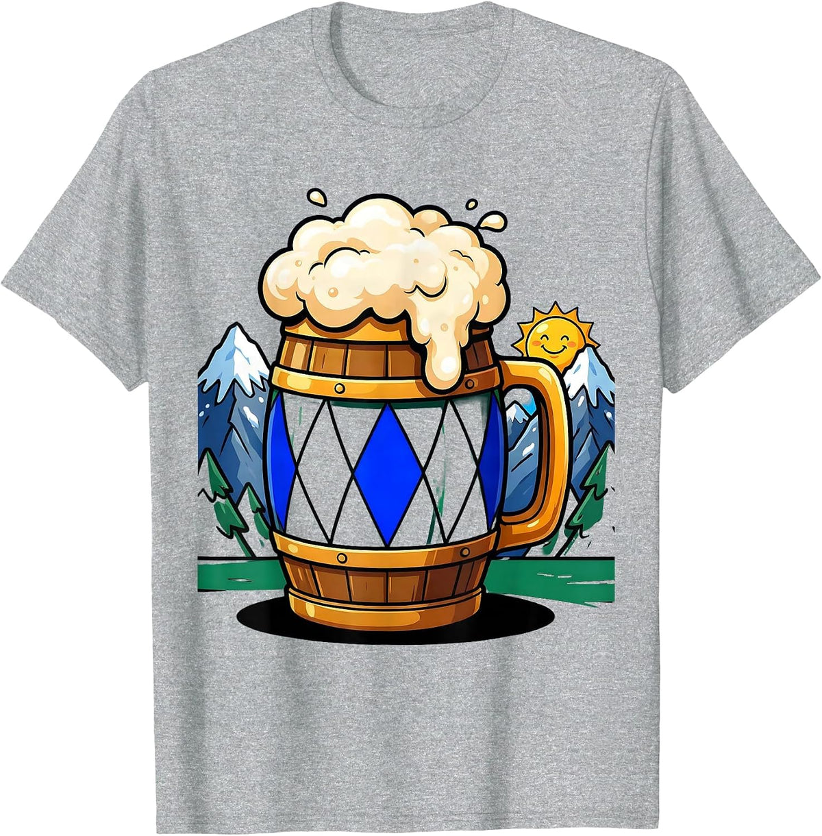 Men's Bavarian Alps Beer Mug Oktoberfest Graphic T-Shirt - Heather Grey