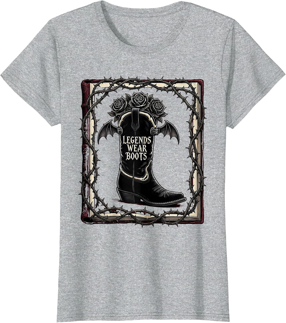 Women's Legends Wear Boots Cowboy Graphic Design T-Shirt - Heather Grey