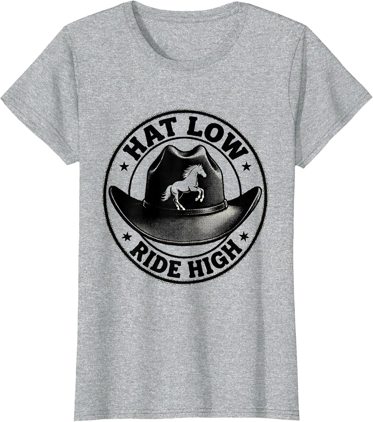 Women's Hat Low Ride High Cowboy Western Design T-Shirt - Heather Grey