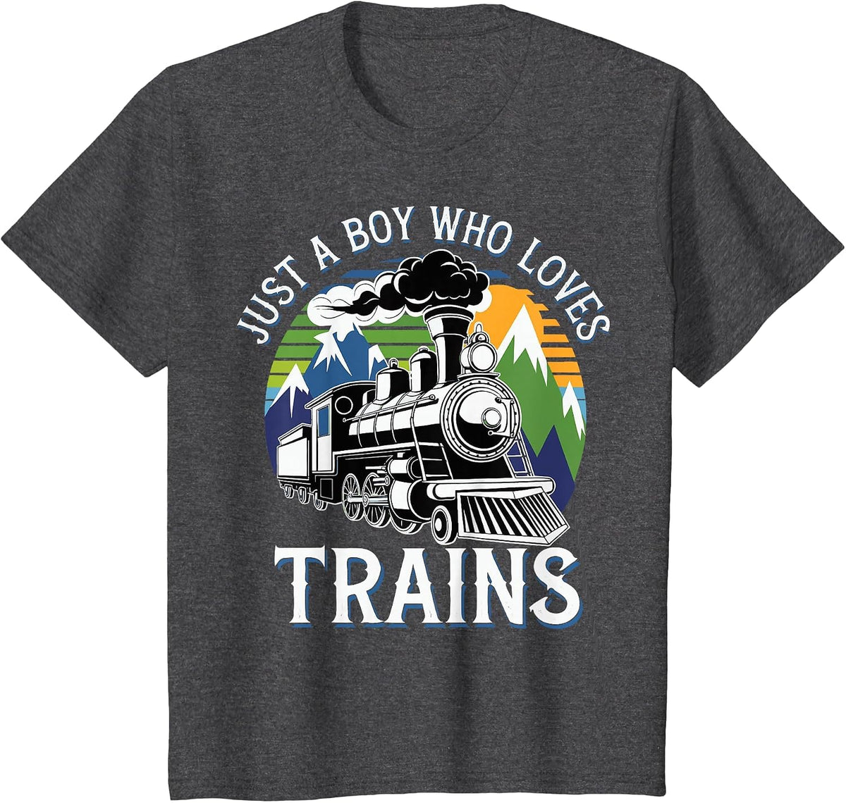 Just A Boy Who Loves Trains T-Shirt Tee for Kids Boys Toddlers Train Shirt - Dark Heather Grey