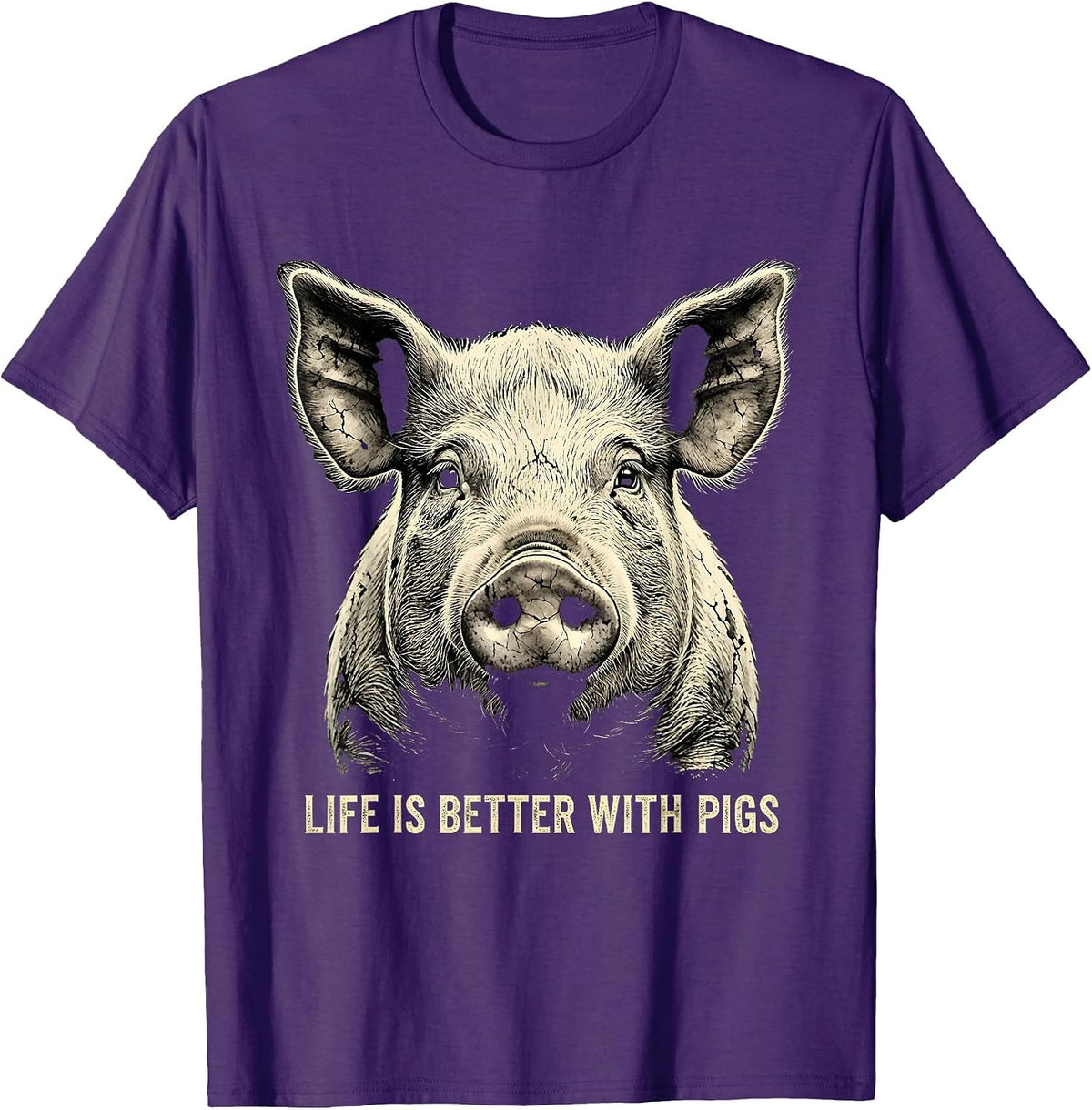 Life Is Better With Pigs Funny Pig Lover Design T-Shirt - Purple