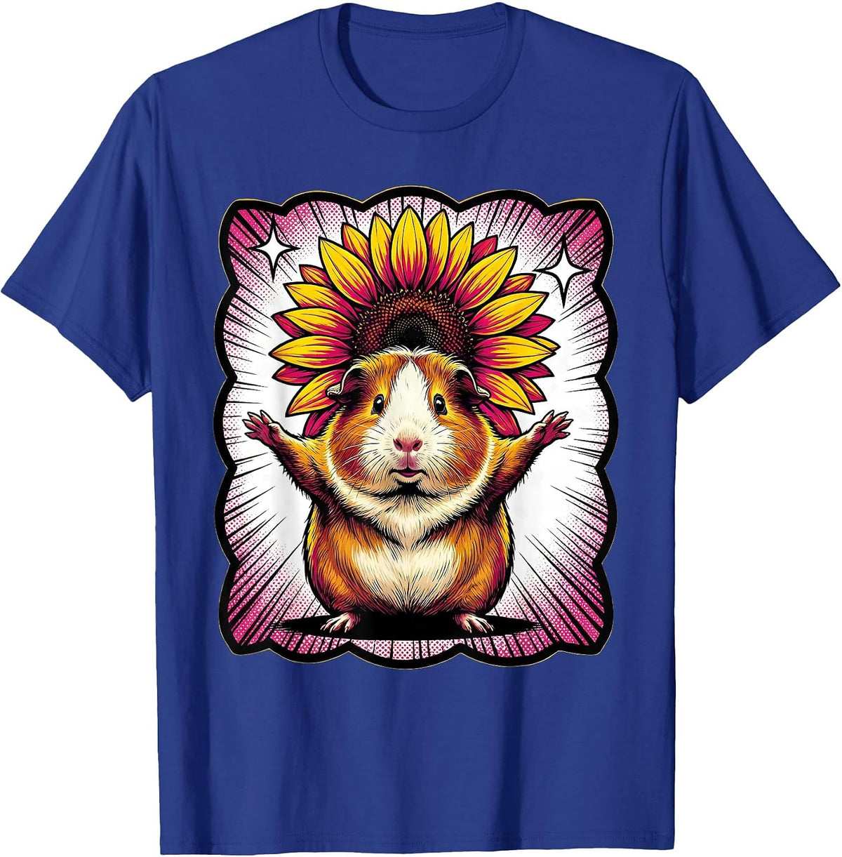 Men's Plump Guinea Pig Sunflower Pop Art Animal Lover Novelty T-Shirt - Royal Blue