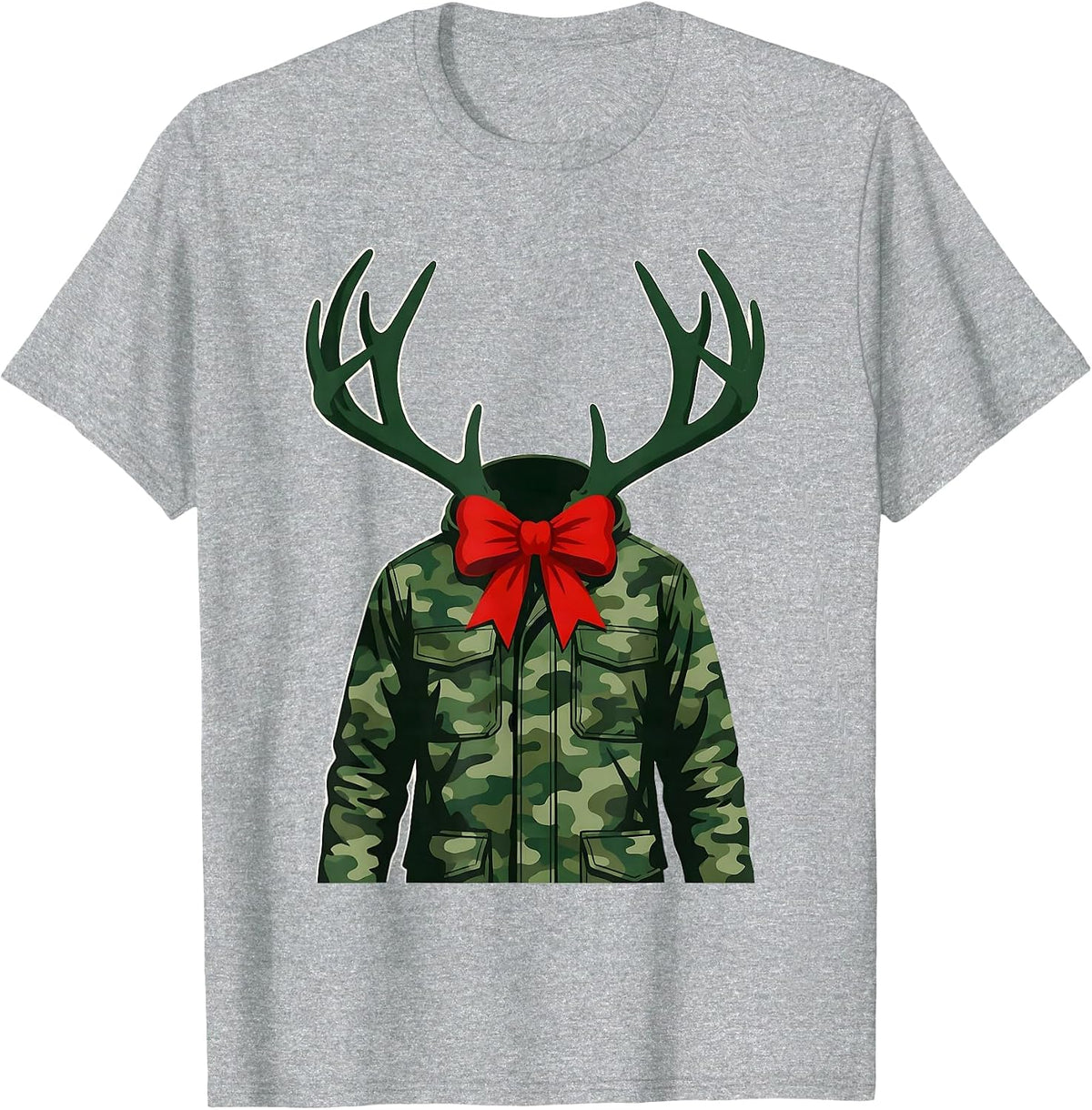 Men's Camo Hunter Jacket Silhouette Christmas Deer Hunting Gift T-Shirt - Heather Grey