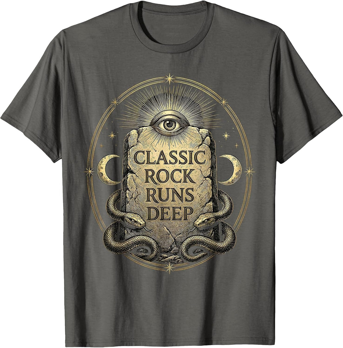 Classic Rock Runs Deep Vintage Band Design T-Shirt - Asphalt Grey
