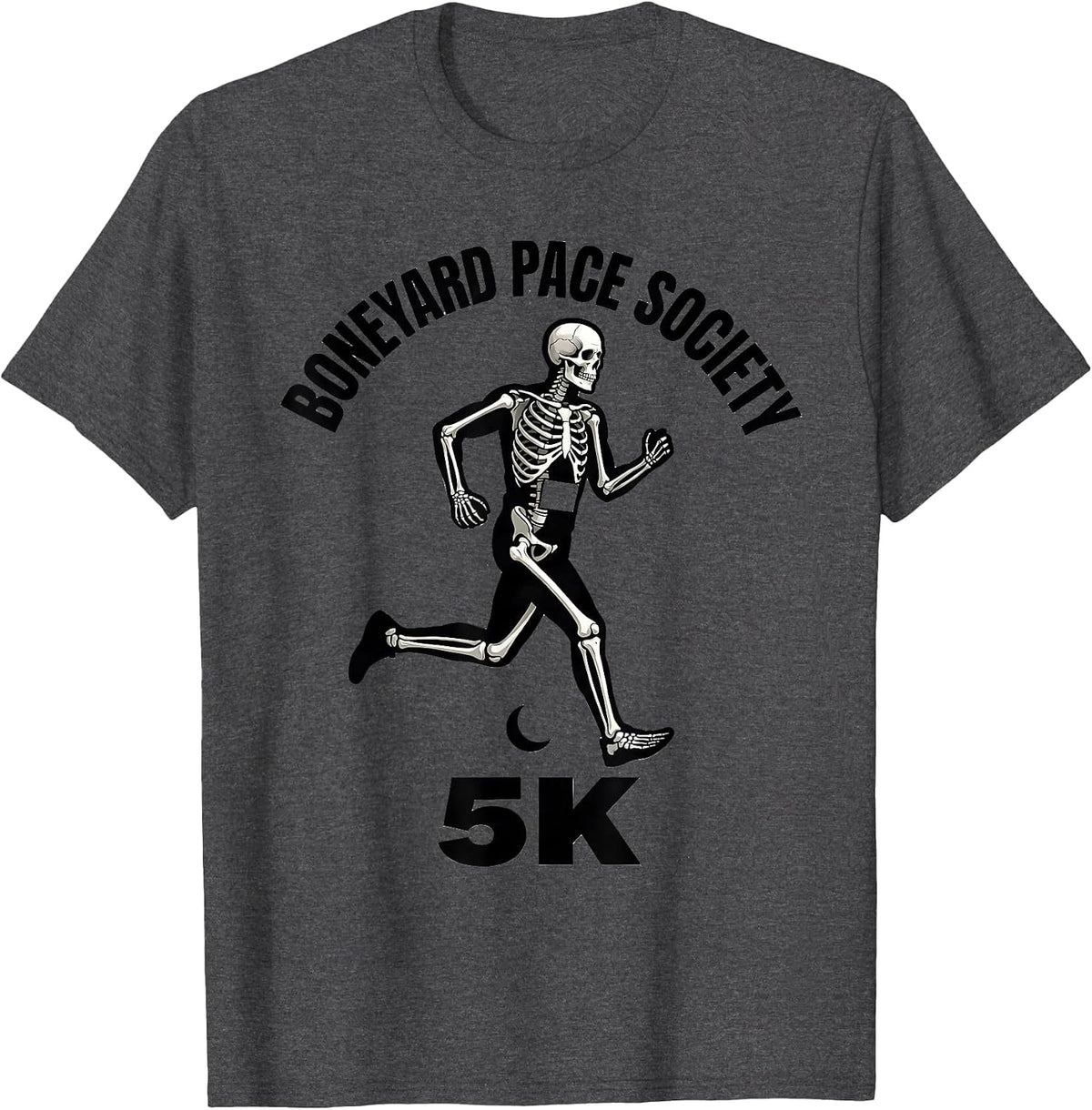 Men's Boneyard Pace Society 5K Funny Skeleton Halloween 5K Runner T-Shirt - Dark Heather Grey