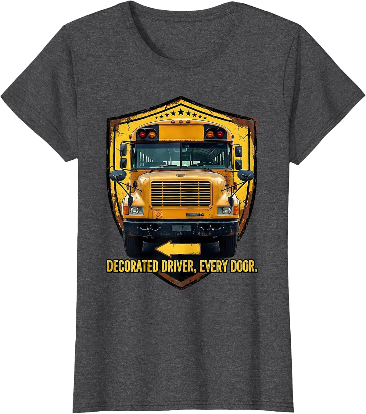 Women's Decorated Driver Every Door Distressed School Bus Driver T-Shirt - Dark Heather Grey