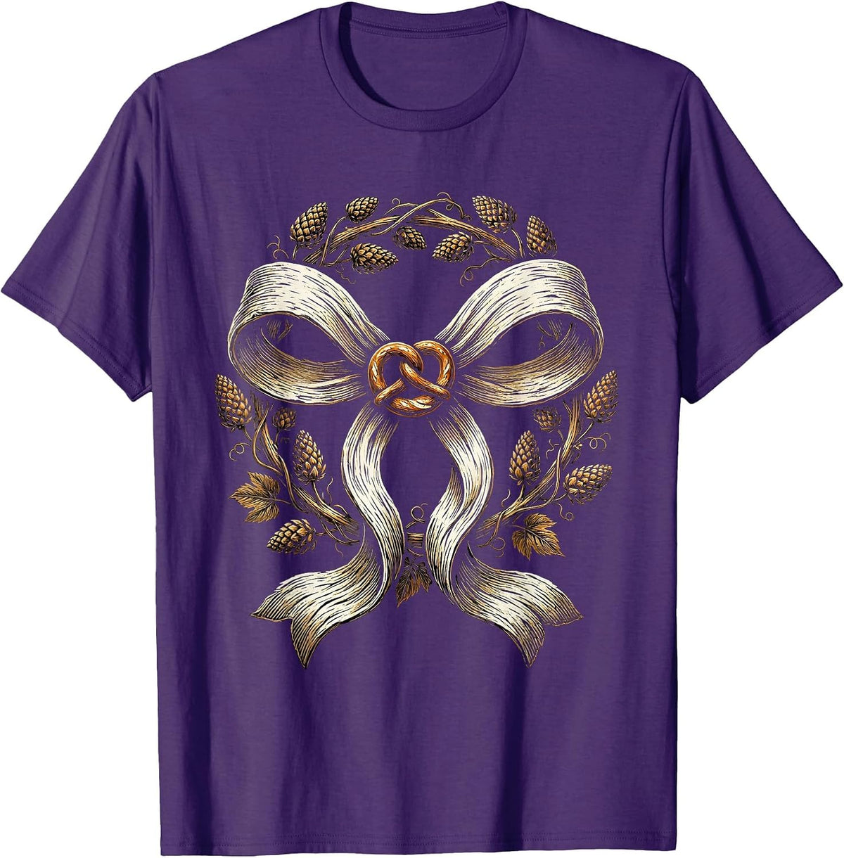 Men's Dirndl Apron Bow Pretzel and Hops Graphic T-Shirt - Purple