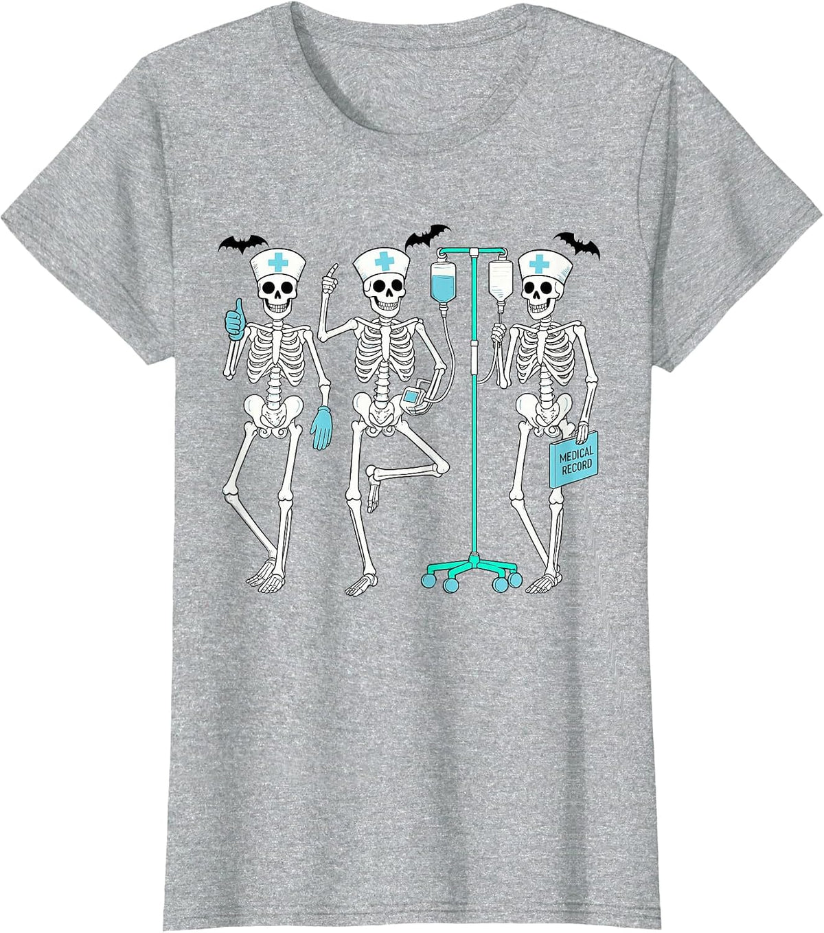 Nursing Halloween Skeleton Nurse Healthcare Spooky Nurse T-Shirt - Heather Grey