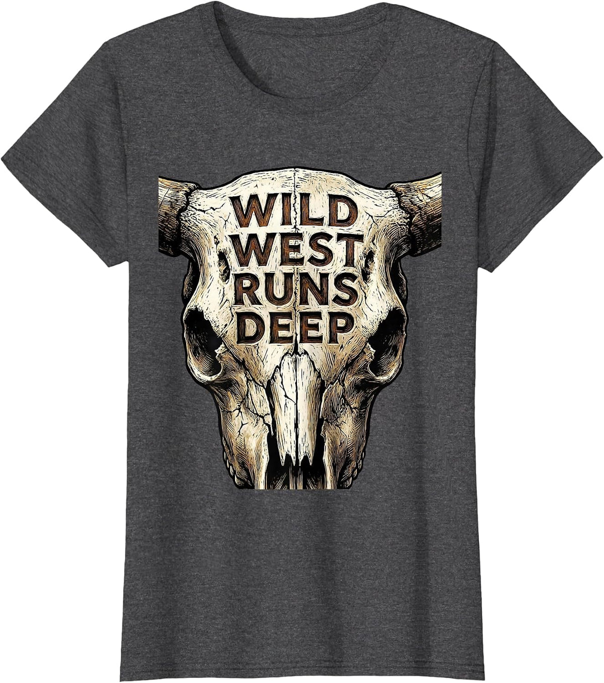 Women's Wild West Runs Deep Cowboy Graphic Design T-Shirt - Dark Heather Grey