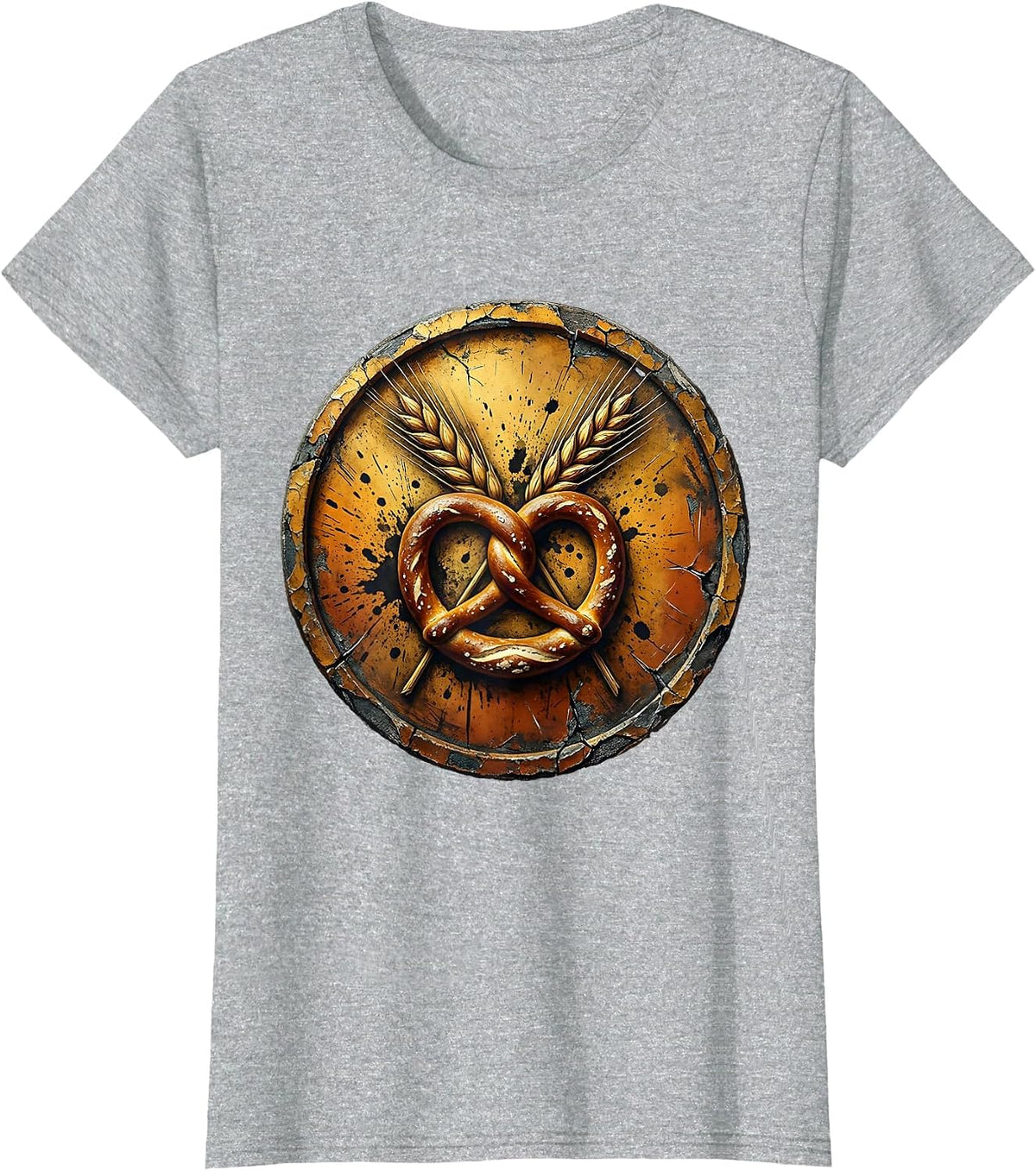 Pretzel and Wheat Stalks Crossed Prost Design T-Shirt - Heather Grey