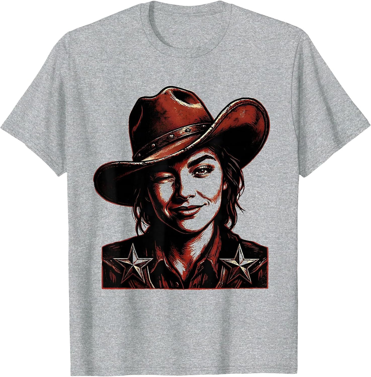 Men's Sassy Cowgirl Wink Western Hat Illustration T-Shirt - Heather Grey