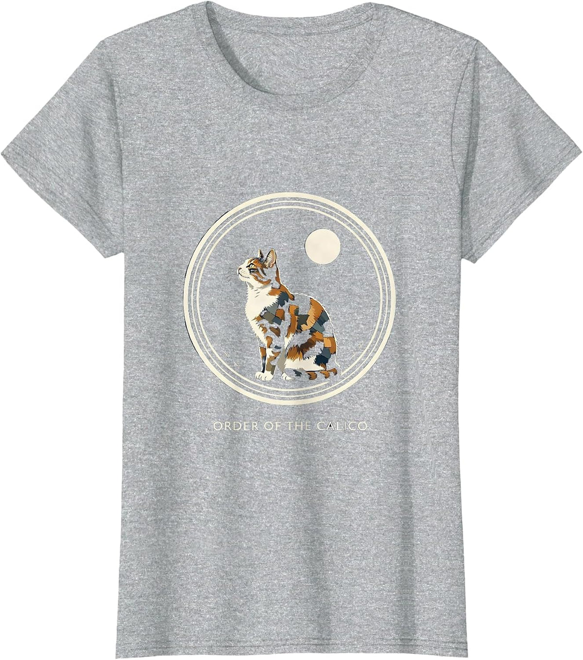Women's Order Of The Calico Funny Calico Cat Howling At Moon Retro T-Shirt - Heather Grey