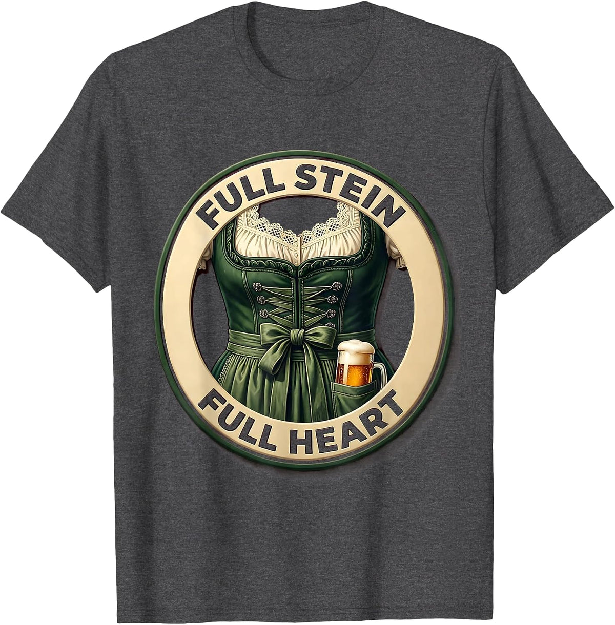 Full Stein Full Heart Oktoberfest Design T-Shirt - Dark Heather Grey