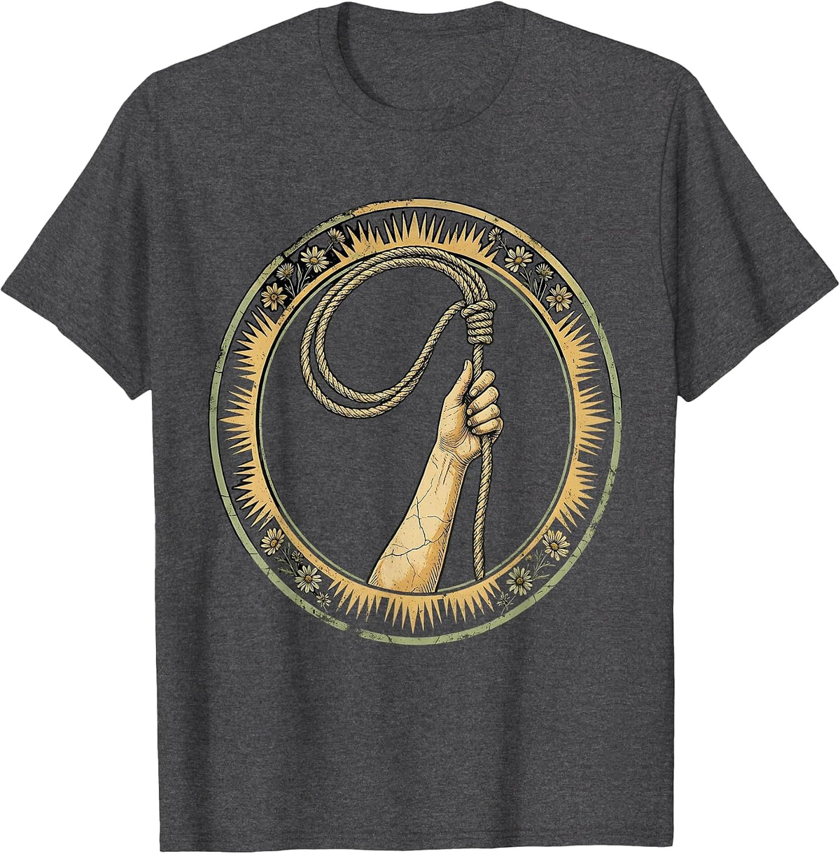 Men's Western Lasso Cowboy Rope Toss Illustration T-Shirt - Dark Heather Grey
